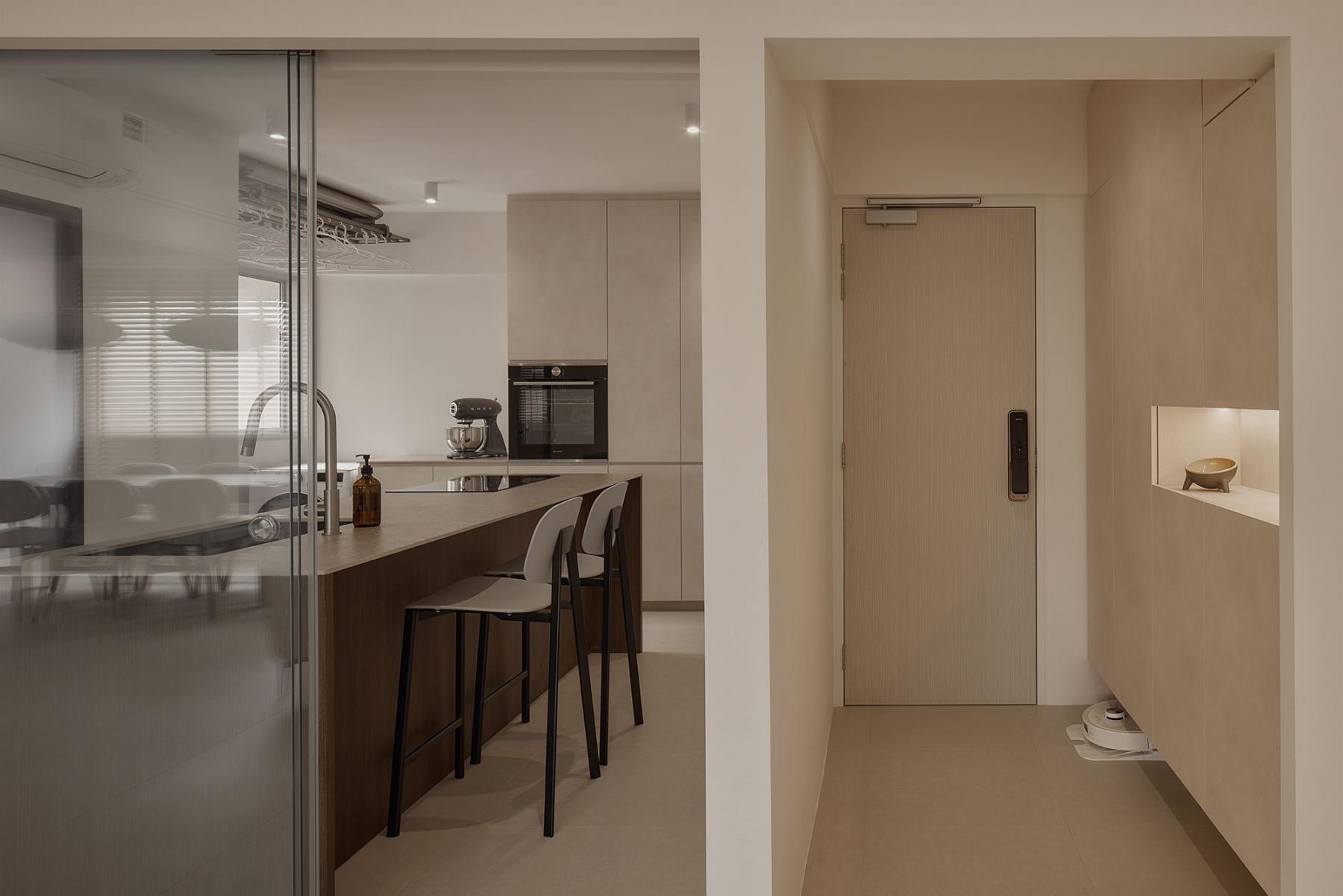 Minimalist Kitchen with Vinyl Flooring and Wood Flooring
