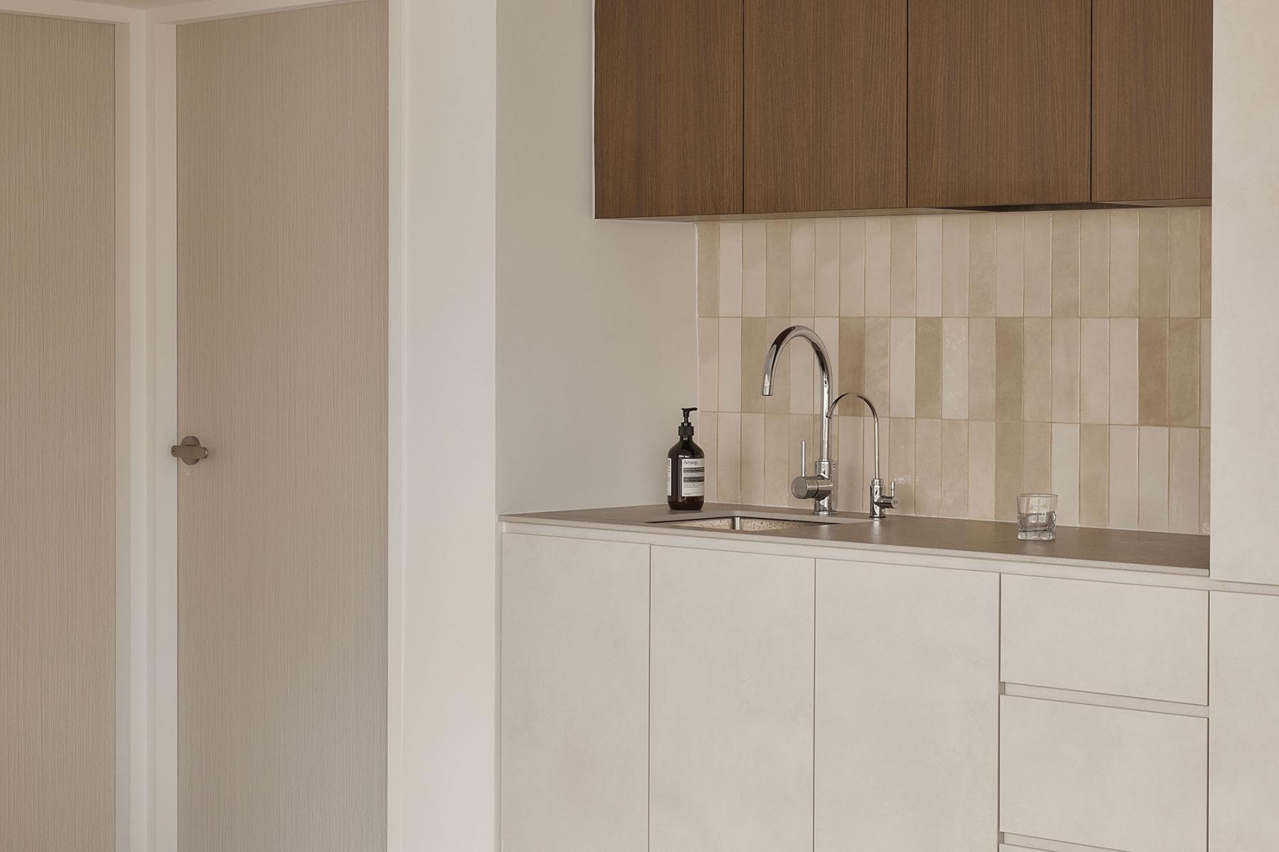 Minimalist Kitchen with Granite Floor and Marble Floor