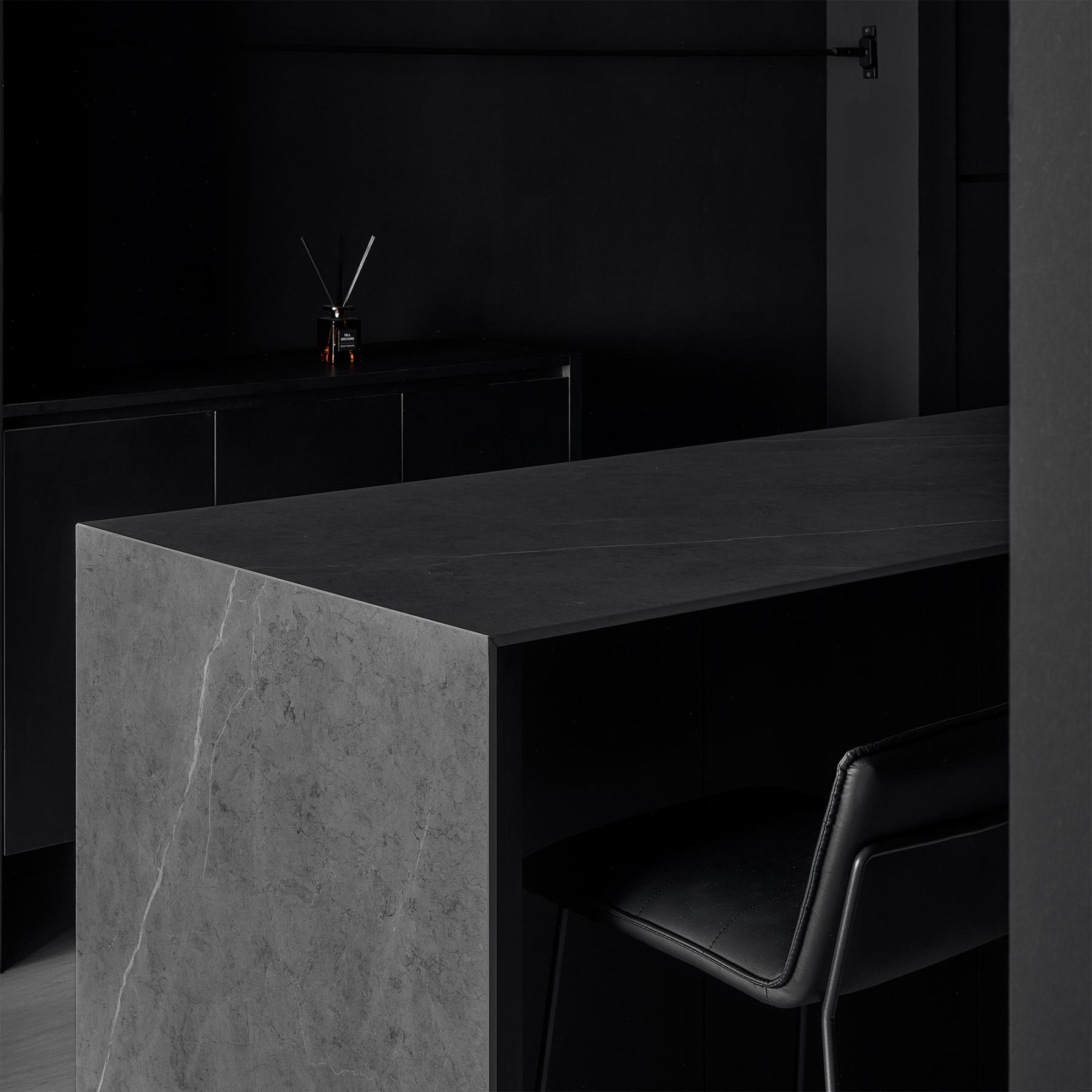 Contemporary Kitchen with Herringbone Tiling and Wood Flooring