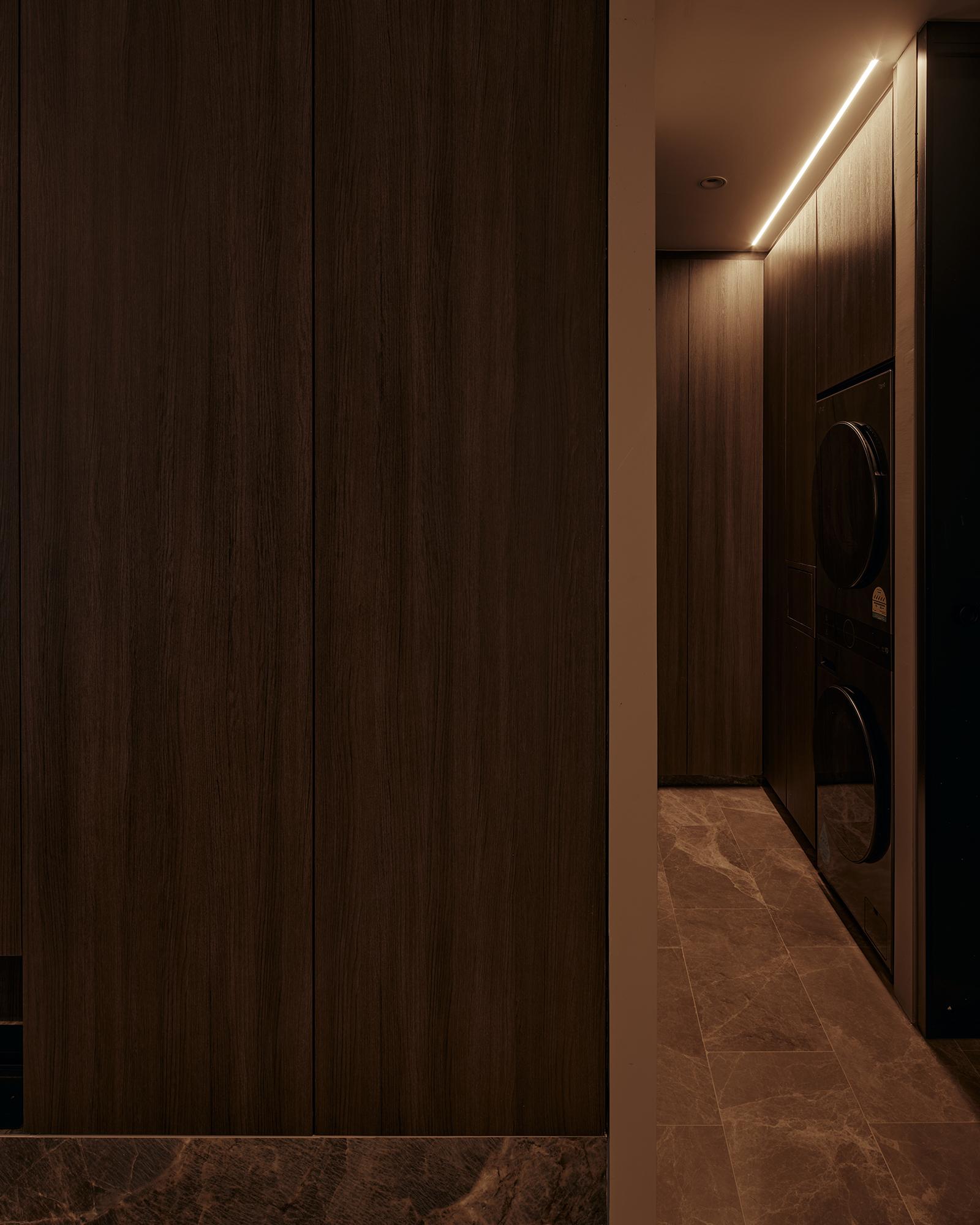 Contemporary Kitchen with Marble Floor and Cupboard