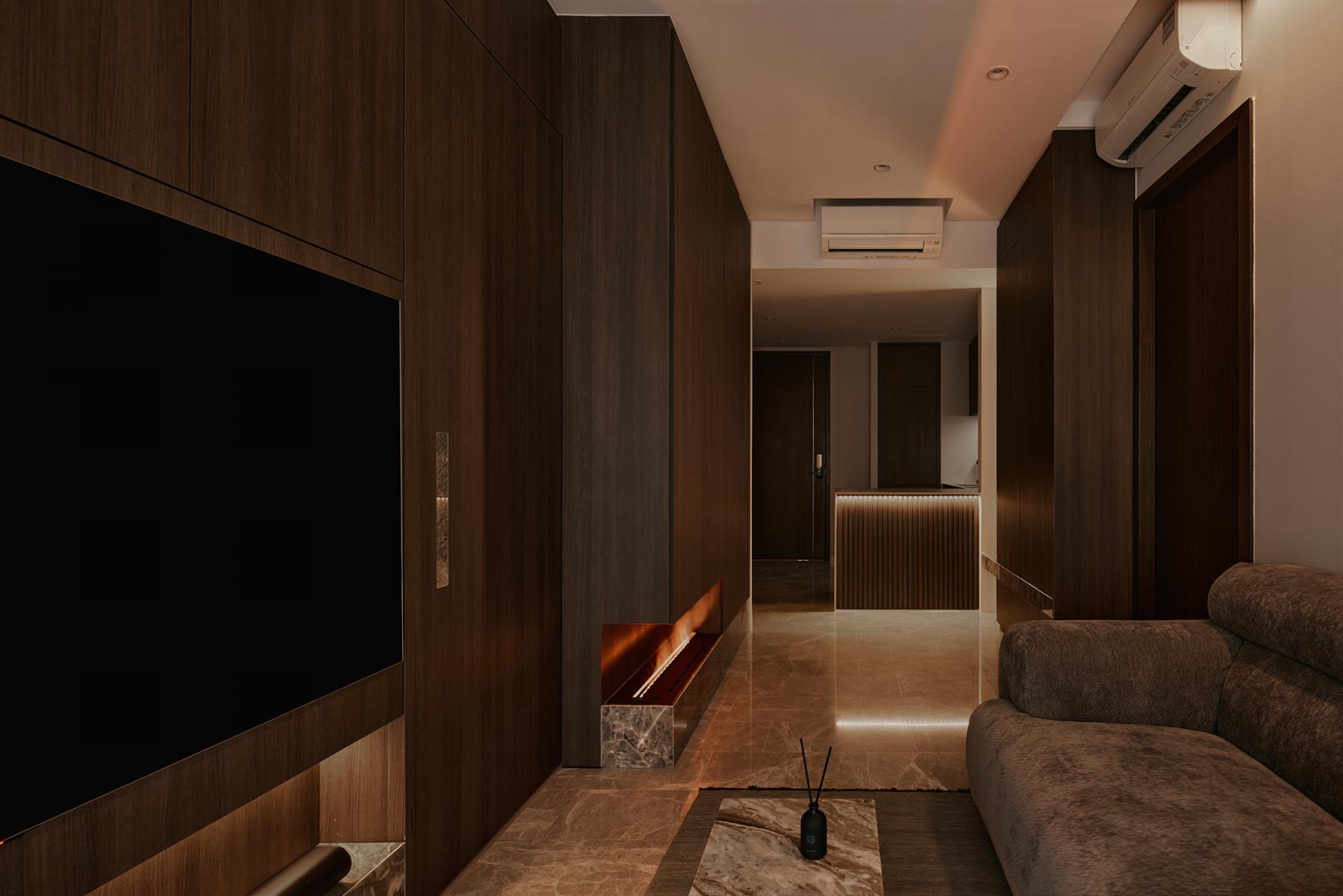 Contemporary Living Room with Feature Wall and Carpet