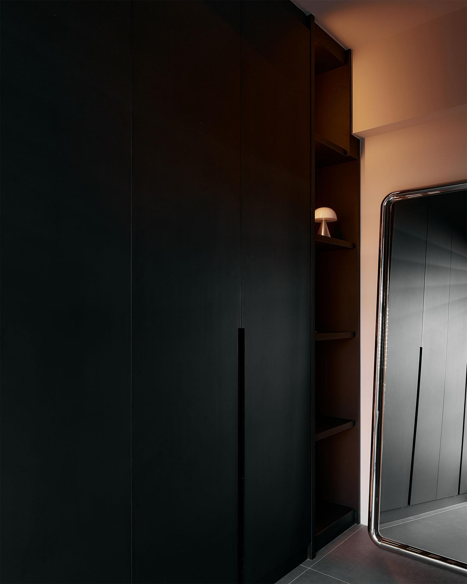 Contemporary Bedroom with Marble Floor and Closet