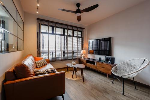 Industrial Living Room at Woodleigh Hillside