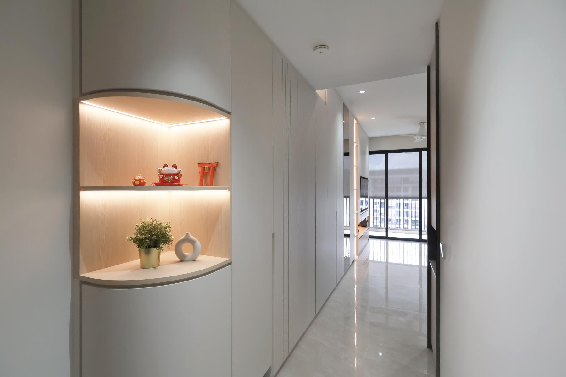 Contemporary Entryway with Bookshelf and Doors