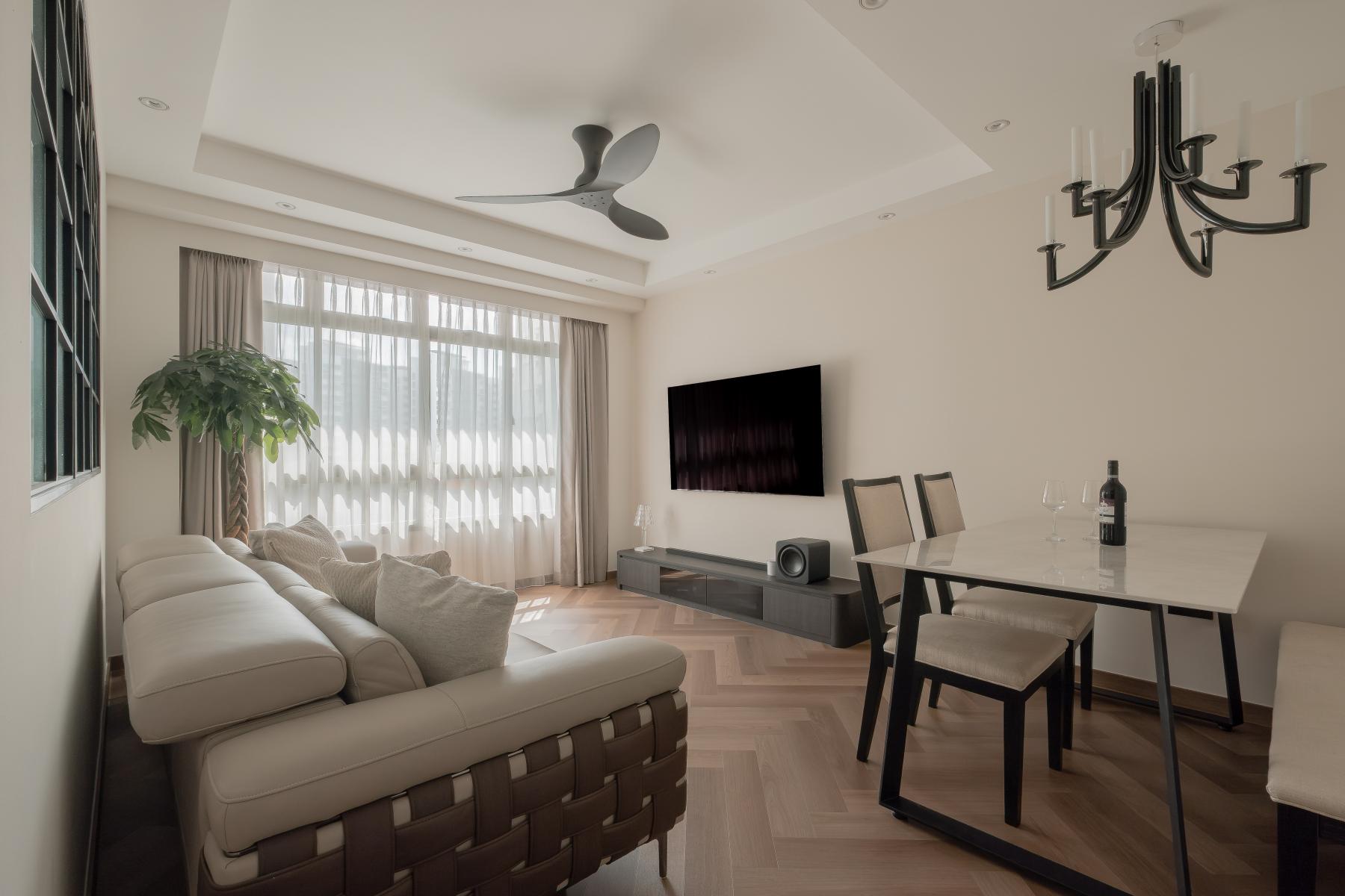 Vintage Living Room with Vinyl Flooring and Herringbone Tiling