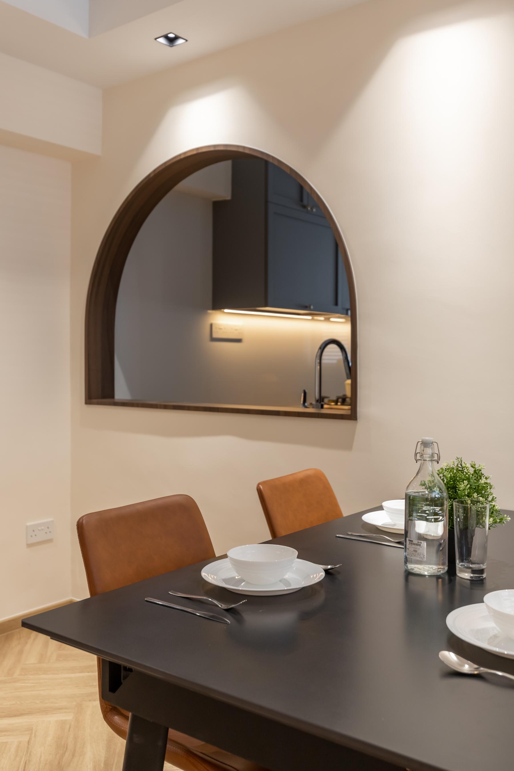 Country Dining Room with Vinyl Flooring and Herringbone Tiling
