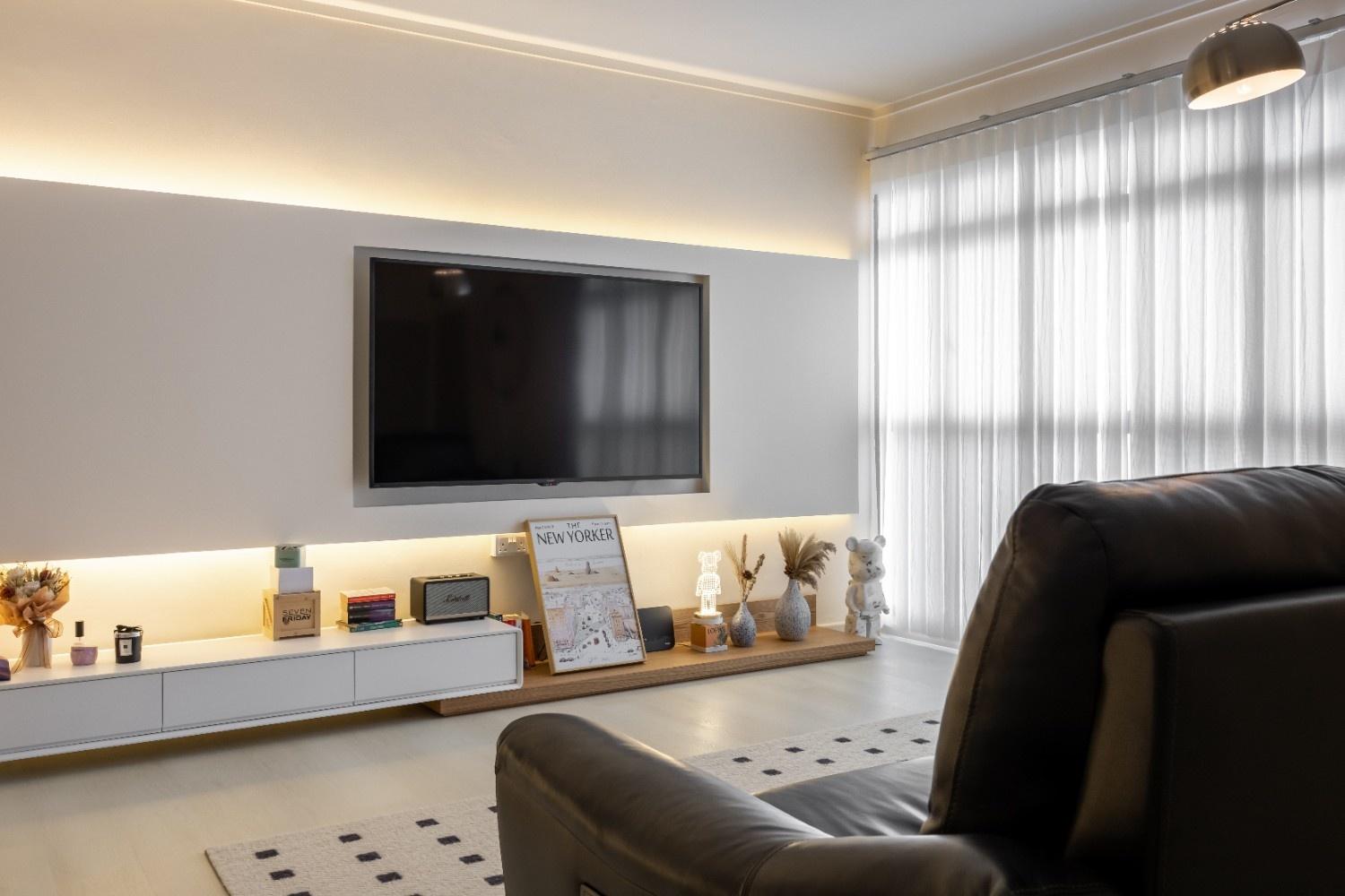 Minimalist Living Room with Vinyl Flooring and TV Console