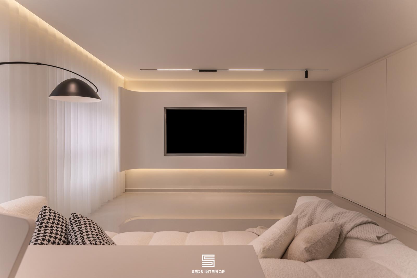 Minimalist Living Room with TV Console and Feature Wall
