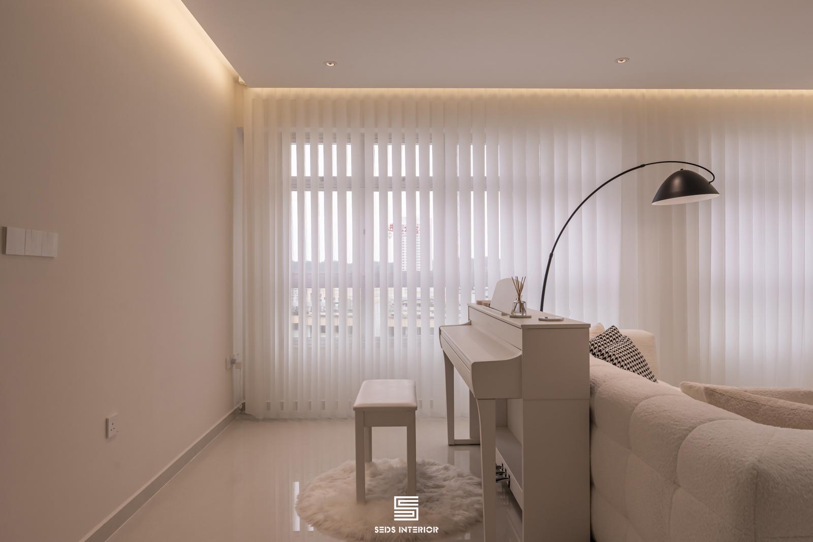 Minimalist Living Room with Wood Flooring and TV Console