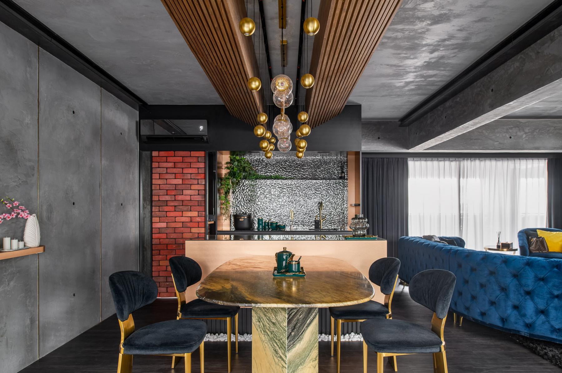 Modern Dining Room with Drop Light and Dining Table