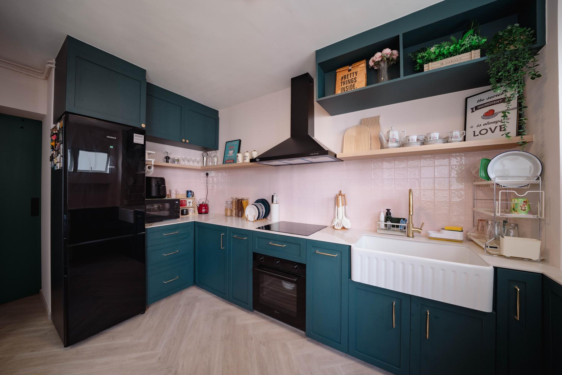 Country Kitchen with Countertop and Vinyl Flooring