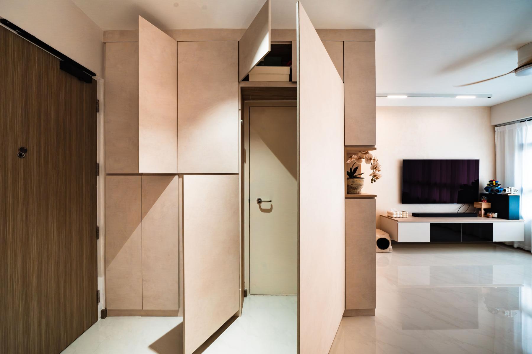 Minimalist Storeroom with Storage Cabinets and Wall Shelves