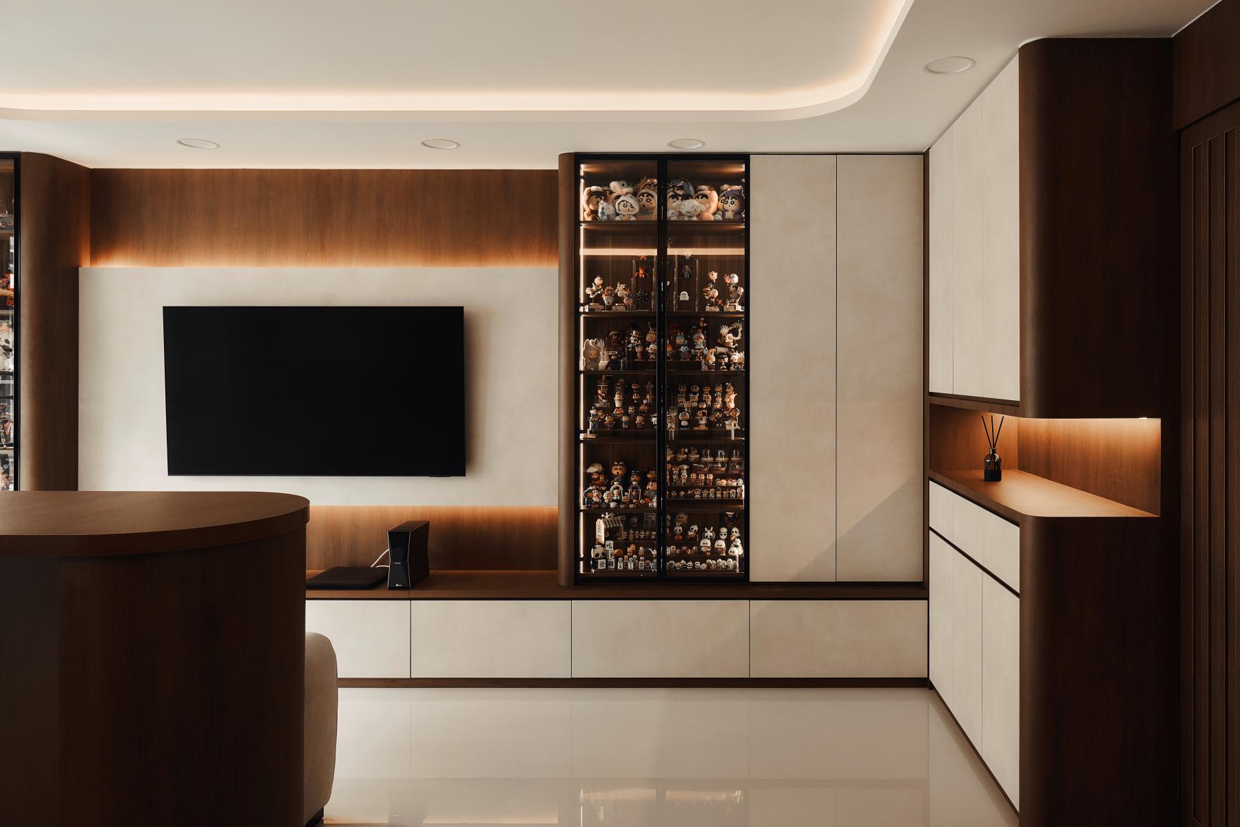 Contemporary Living Room with Marble Floor and TV Console