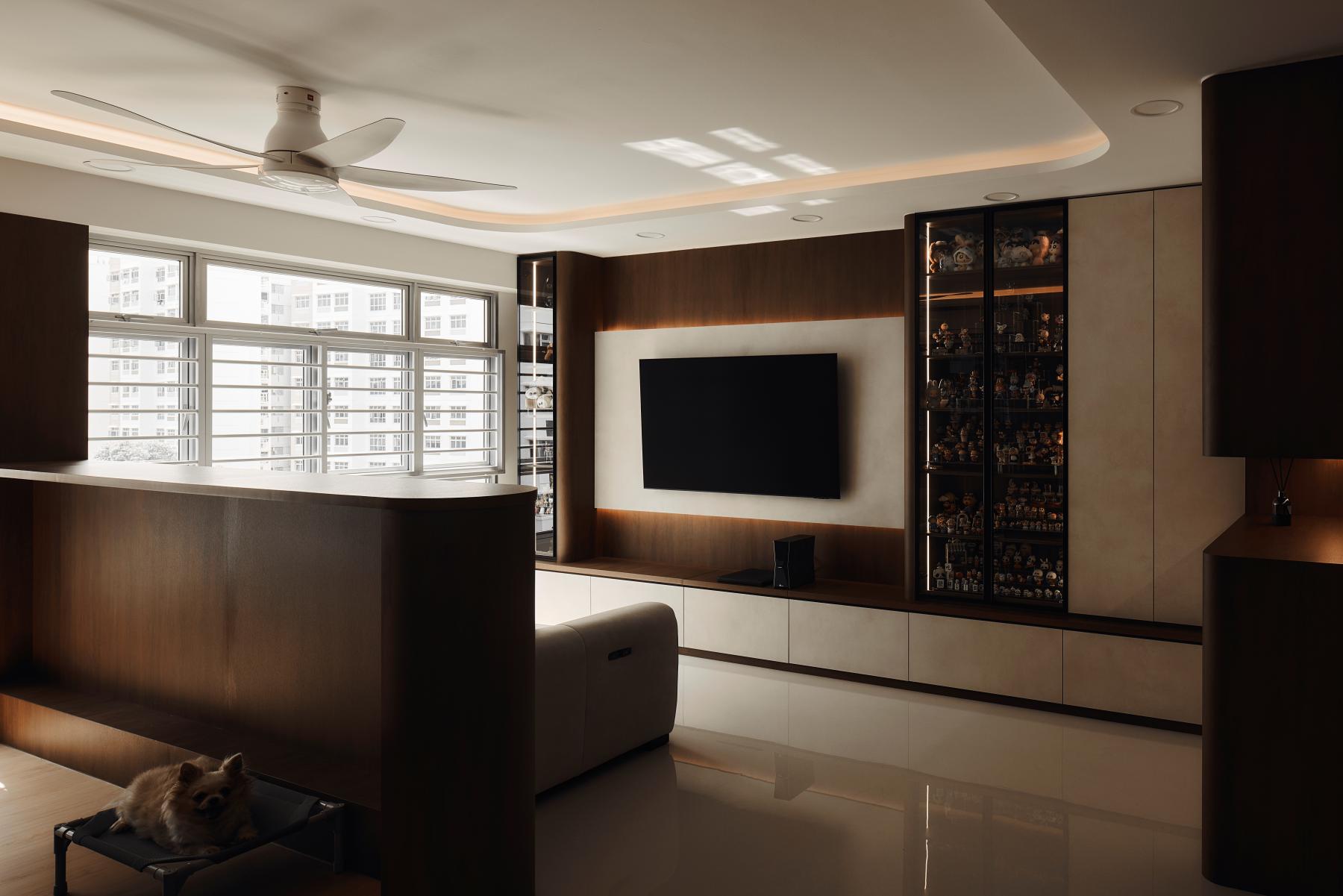 Contemporary Living Room with Marble Floor and TV Console