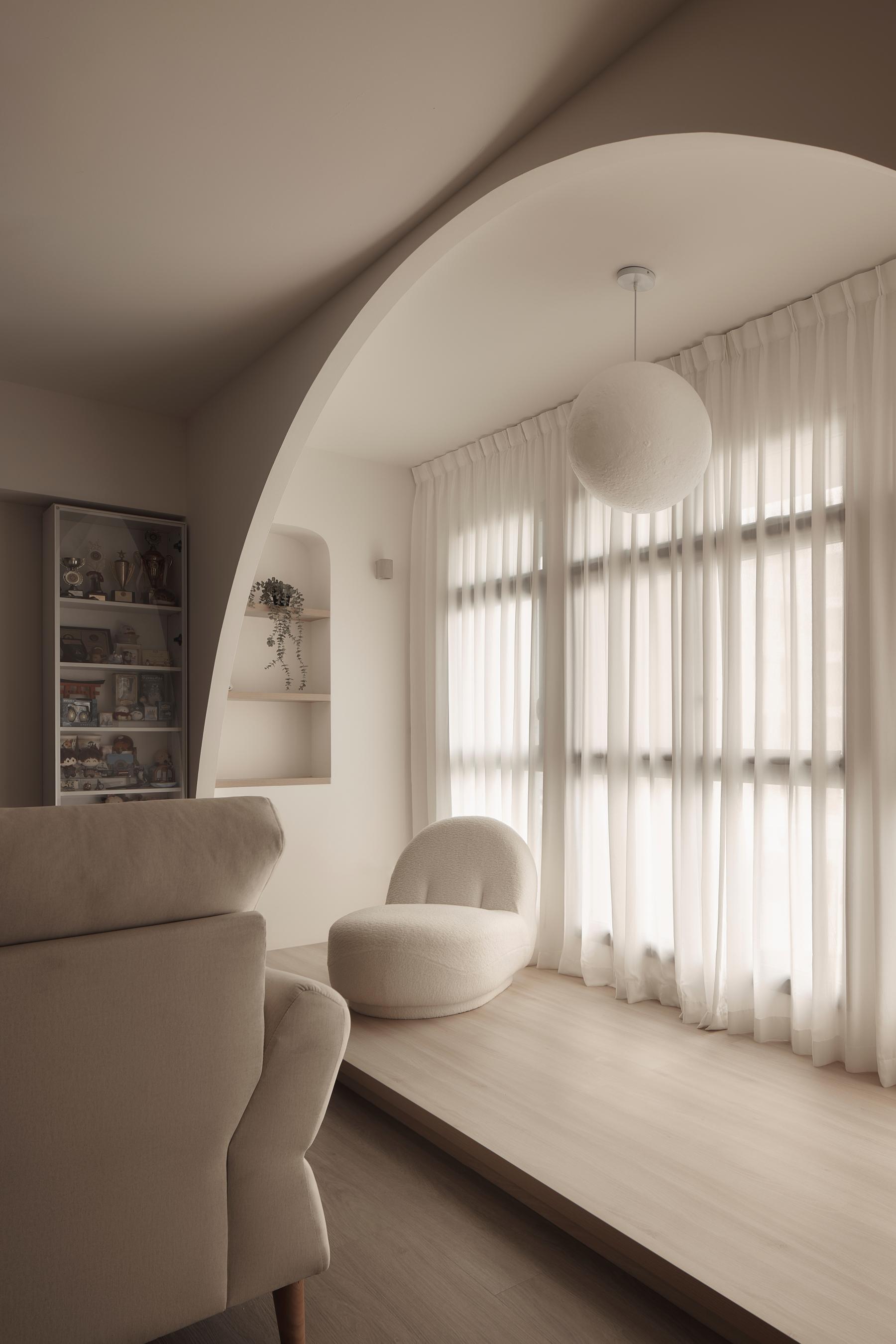 Scandinavian Living Room with Wood Flooring and Sofa