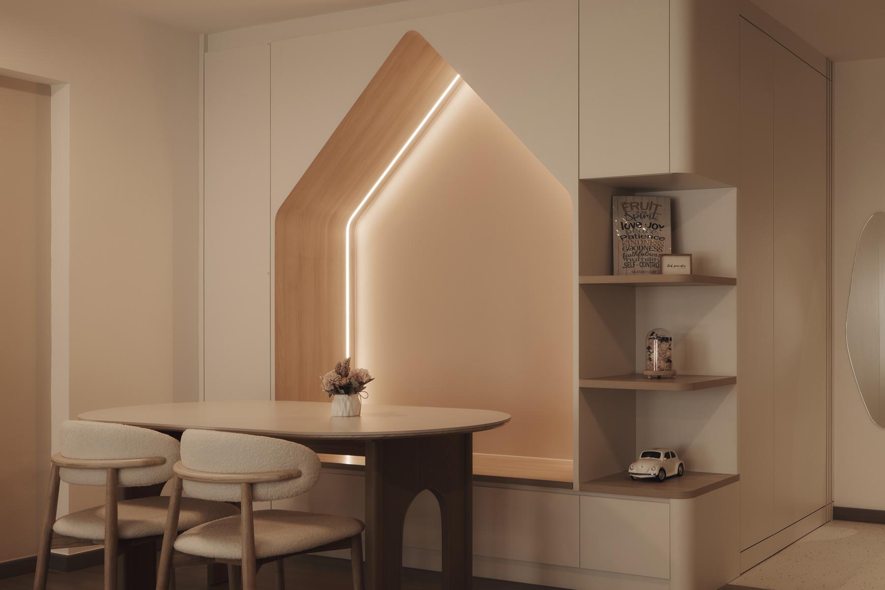 Scandinavian Dining Room with Cove Lighting and Dining Table