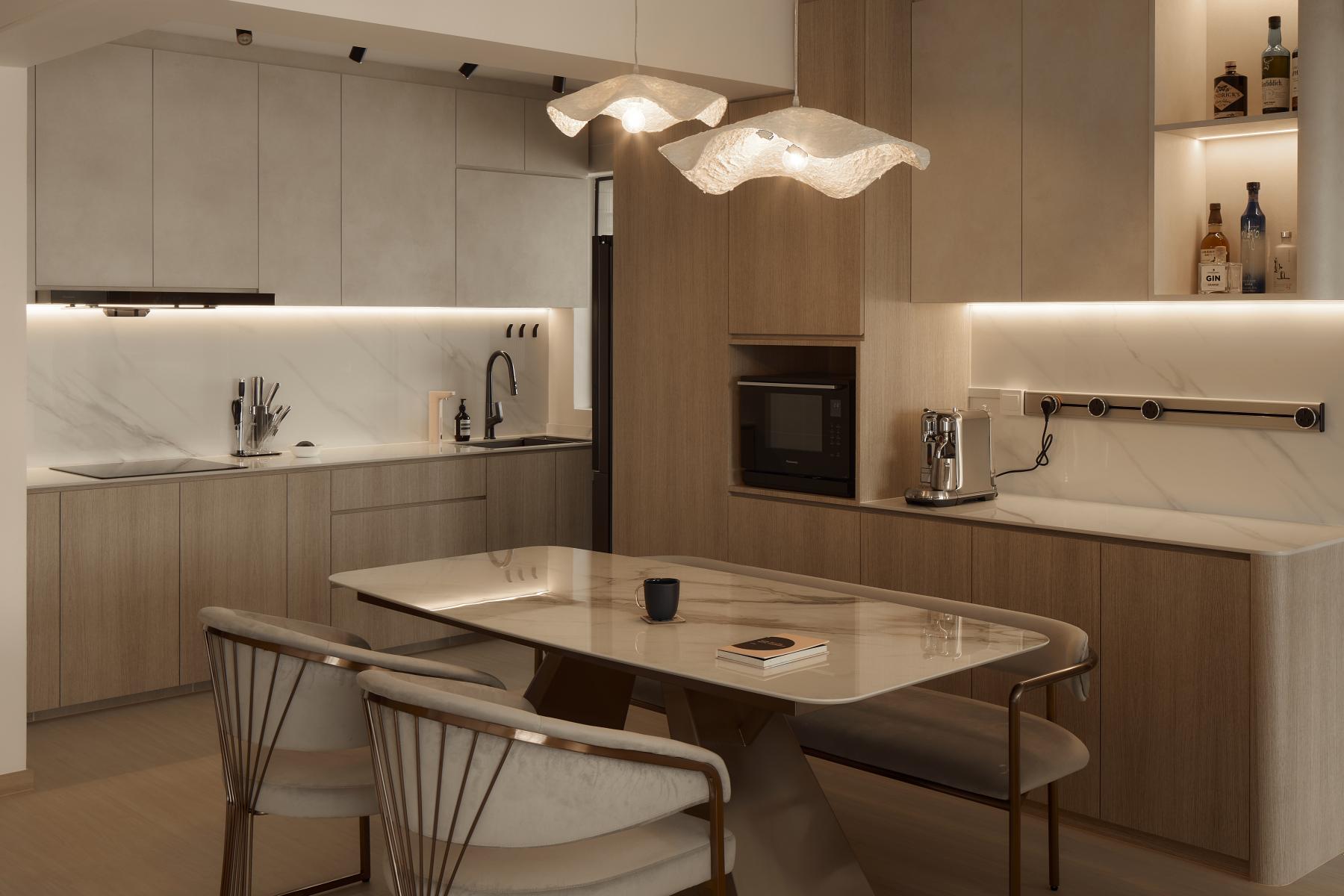 Scandinavian Dining Room with Ceiling Light and Dining Table