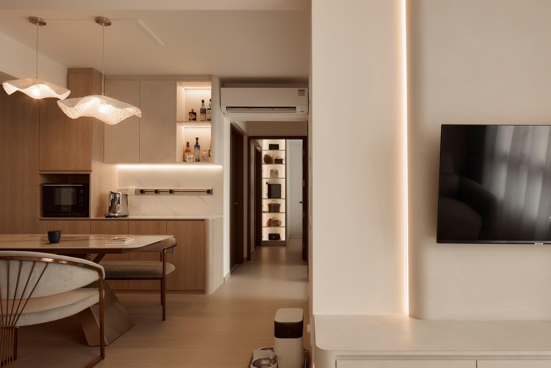 Scandinavian Living Room with Wood Flooring and TV Console