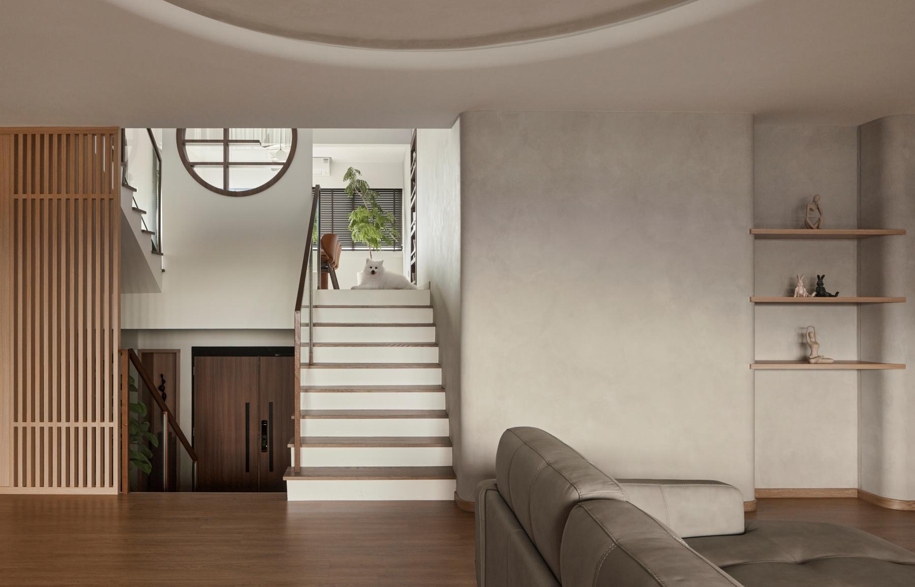 Asian Living Room with Wood Flooring and Sofa