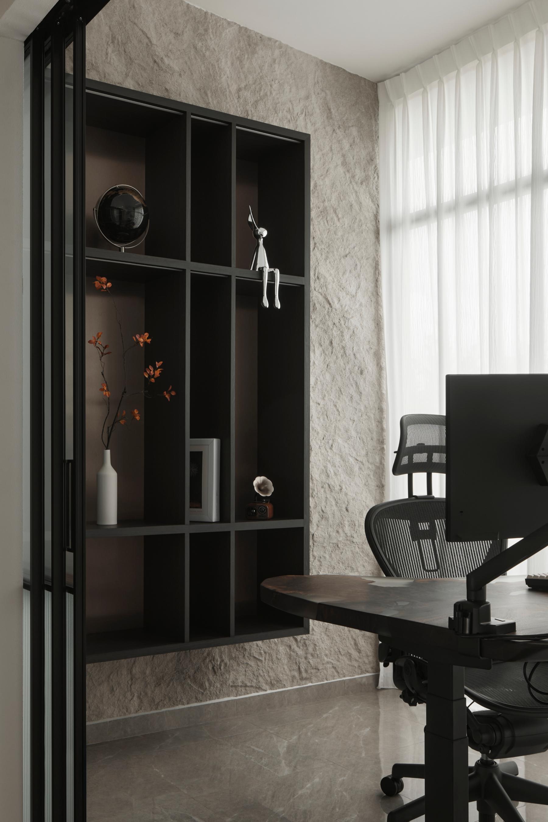 Asian Office with Bookshelf and Desk