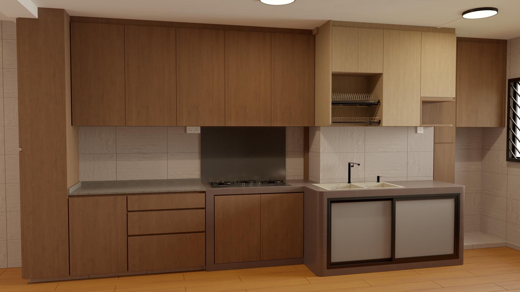 Minimalist Kitchen with Countertop and Open Kitchen