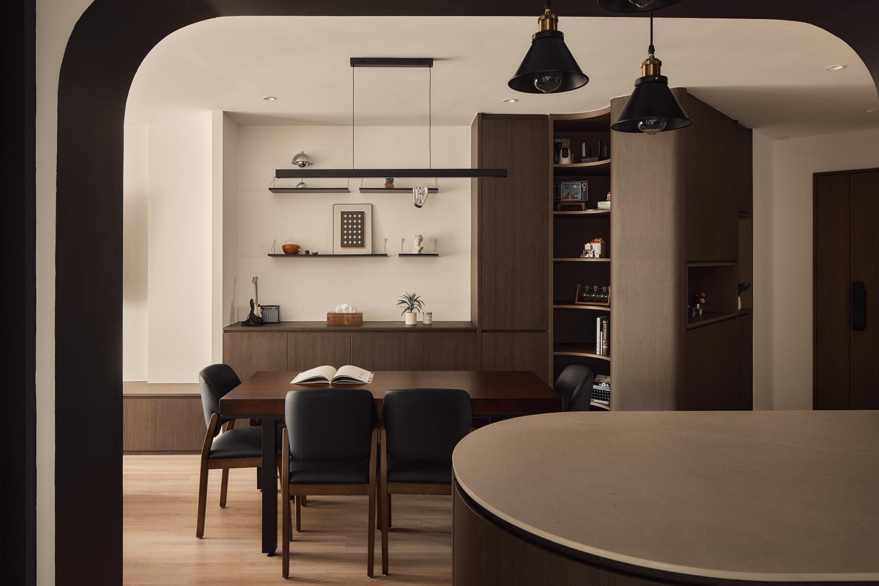 Contemporary Dining Room with Wood Flooring and Dining Table