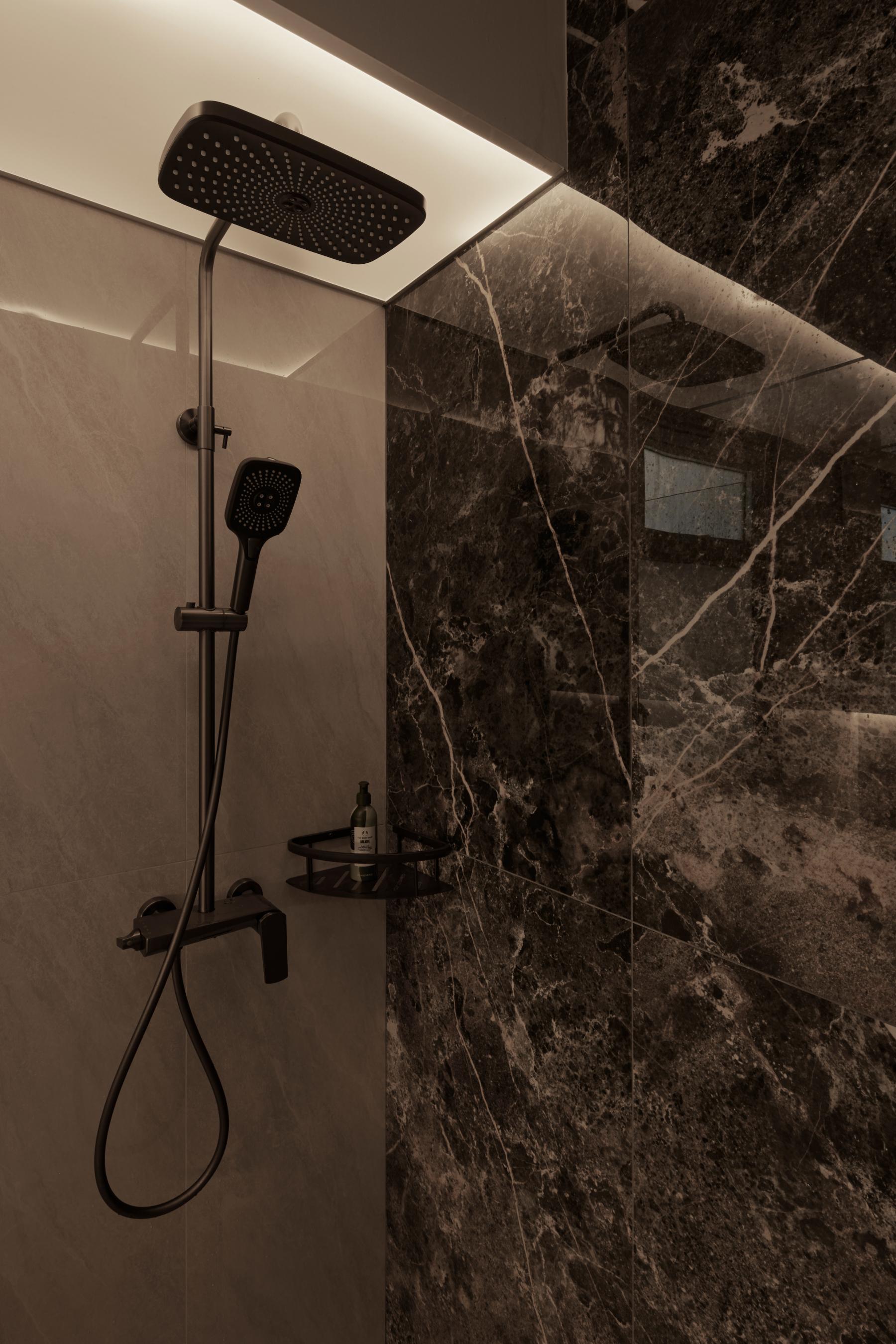 Contemporary Bathroom with Feature Wall and Bathroom Storage