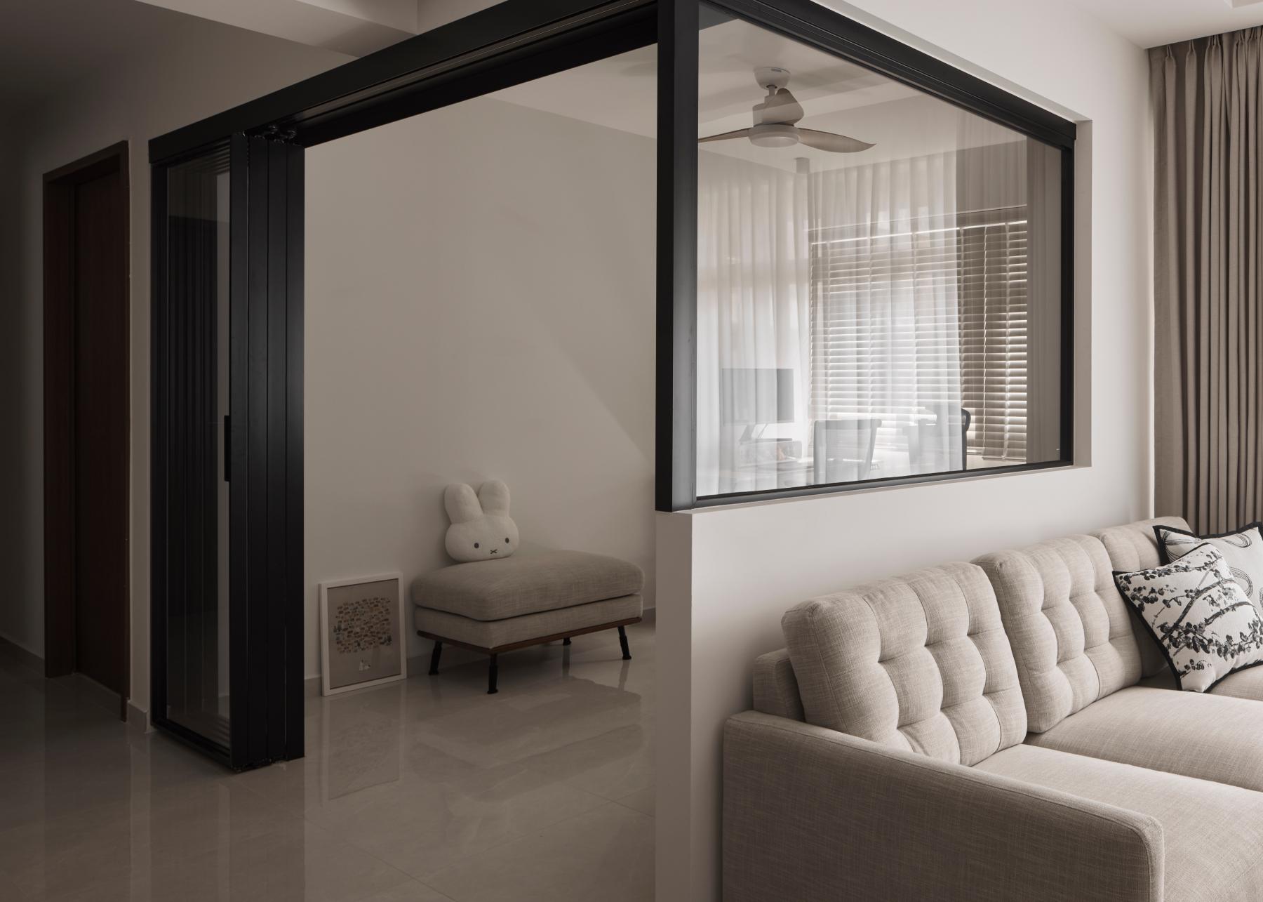 Contemporary Living Room with Marble Floor and Sofa