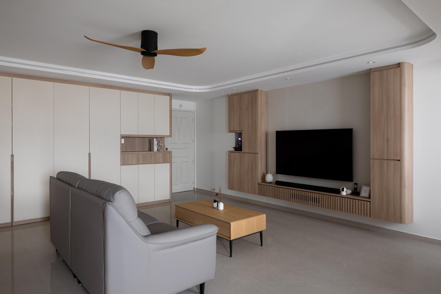 Contemporary Living Room with TV Console and Feature Wall