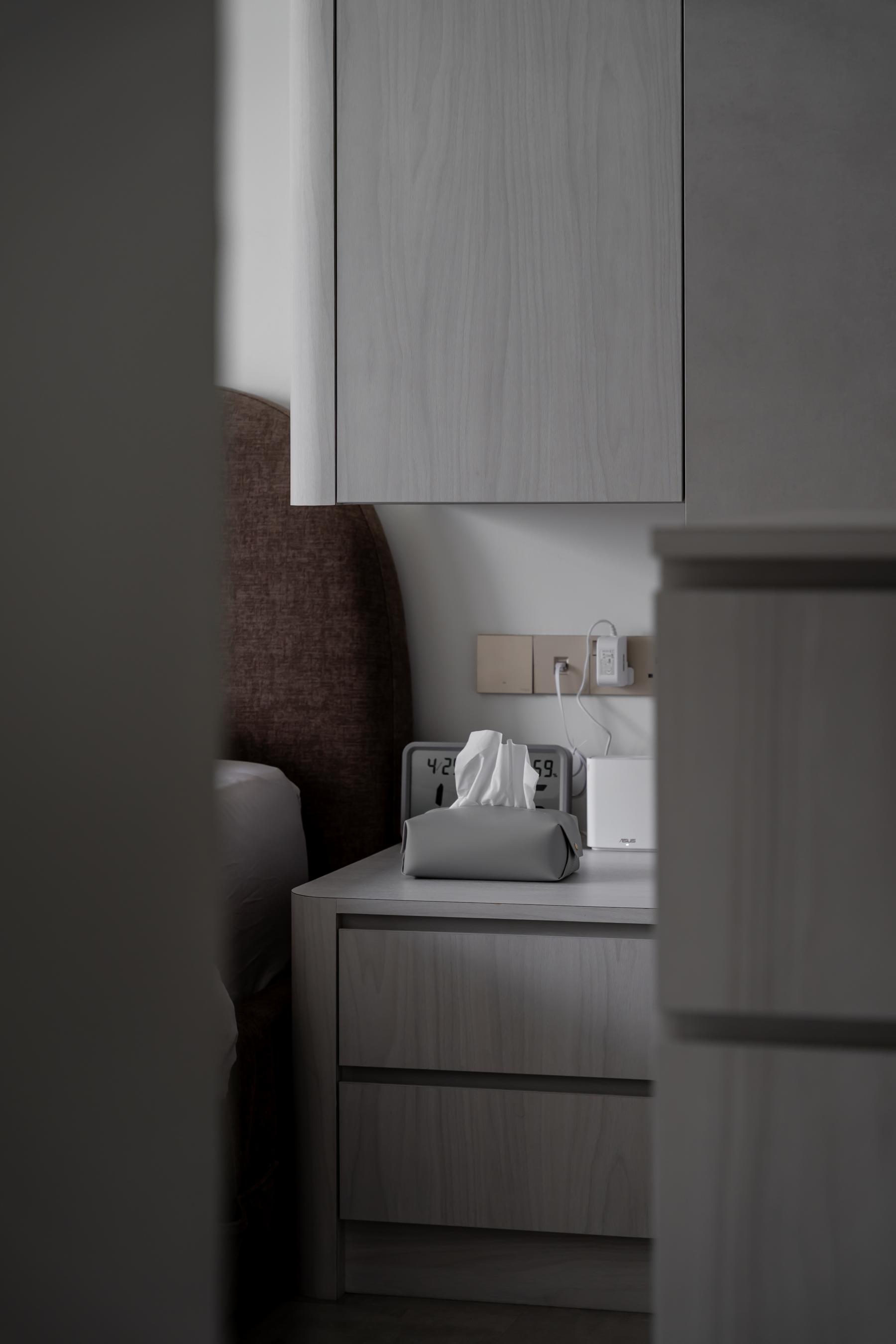 Contemporary Bedroom with Drop Ceiling and Built-in Bed