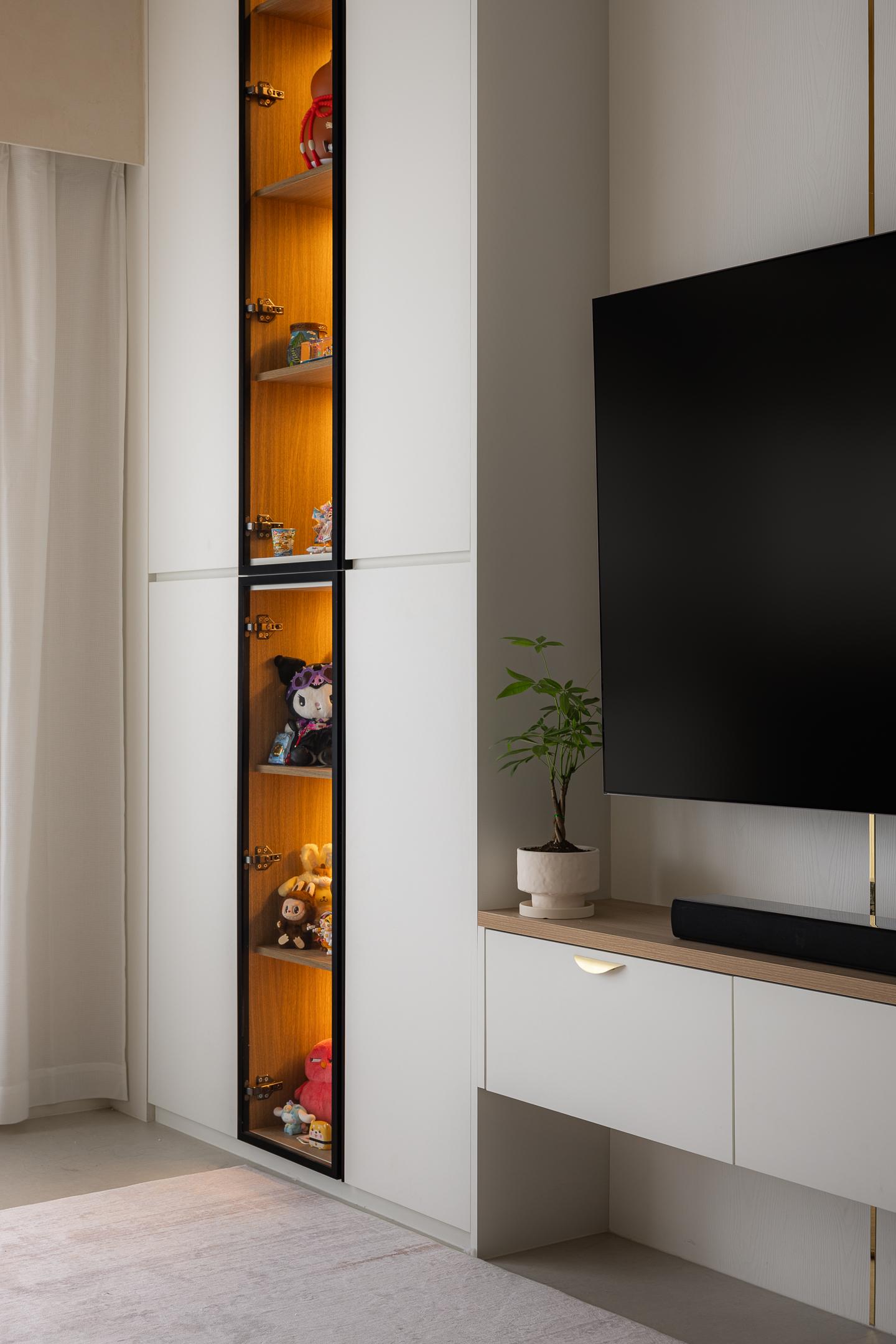 Scandinavian Living Room with Vinyl Flooring and TV Console