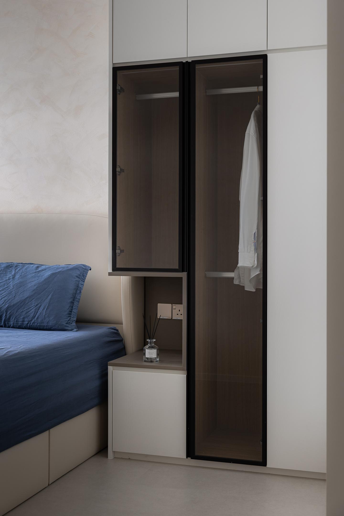 Scandinavian Bedroom with Wardrobe and Bedside Table