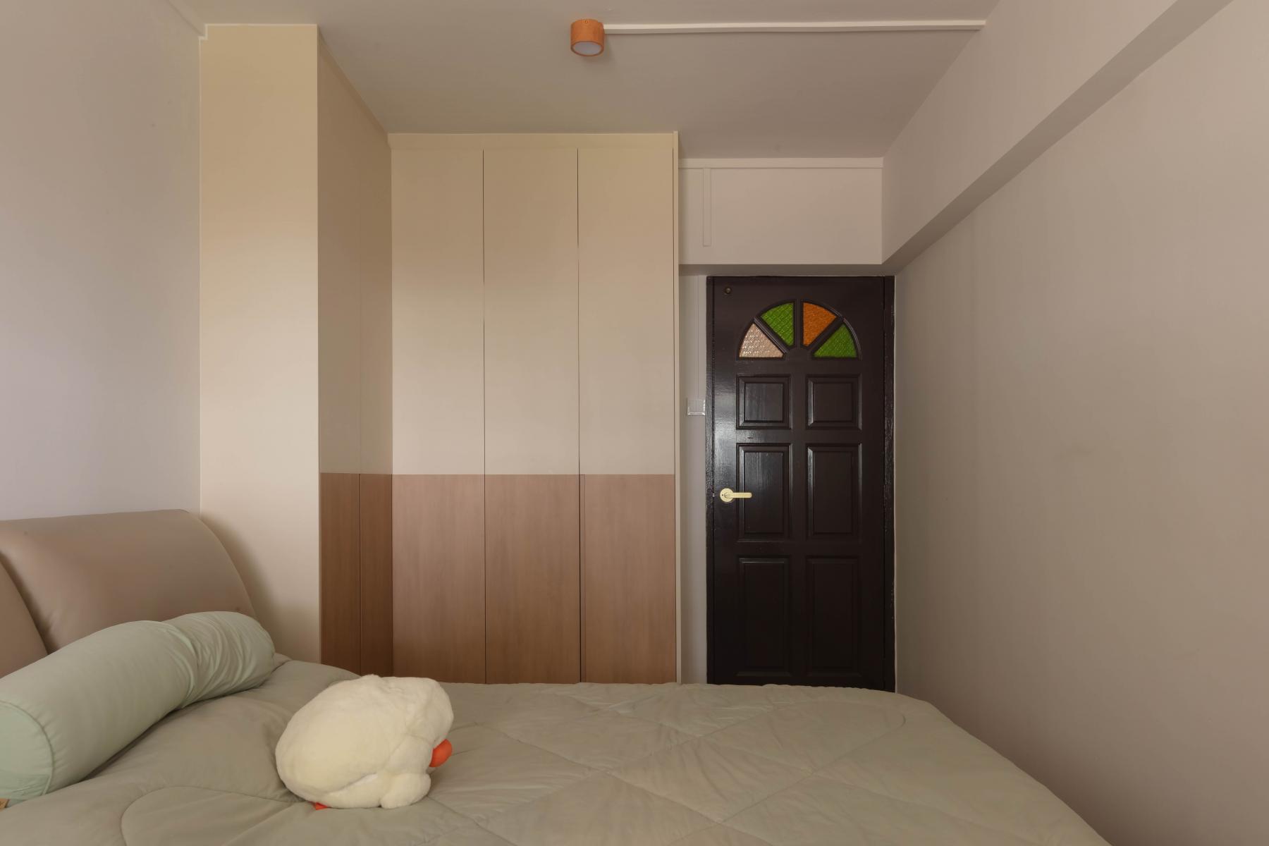 Contemporary Bedroom with Wood Flooring and Drop Ceiling