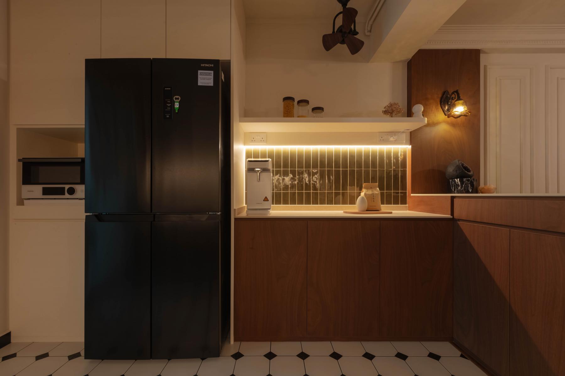 Contemporary Kitchen with Wood Flooring and Kitchen Window