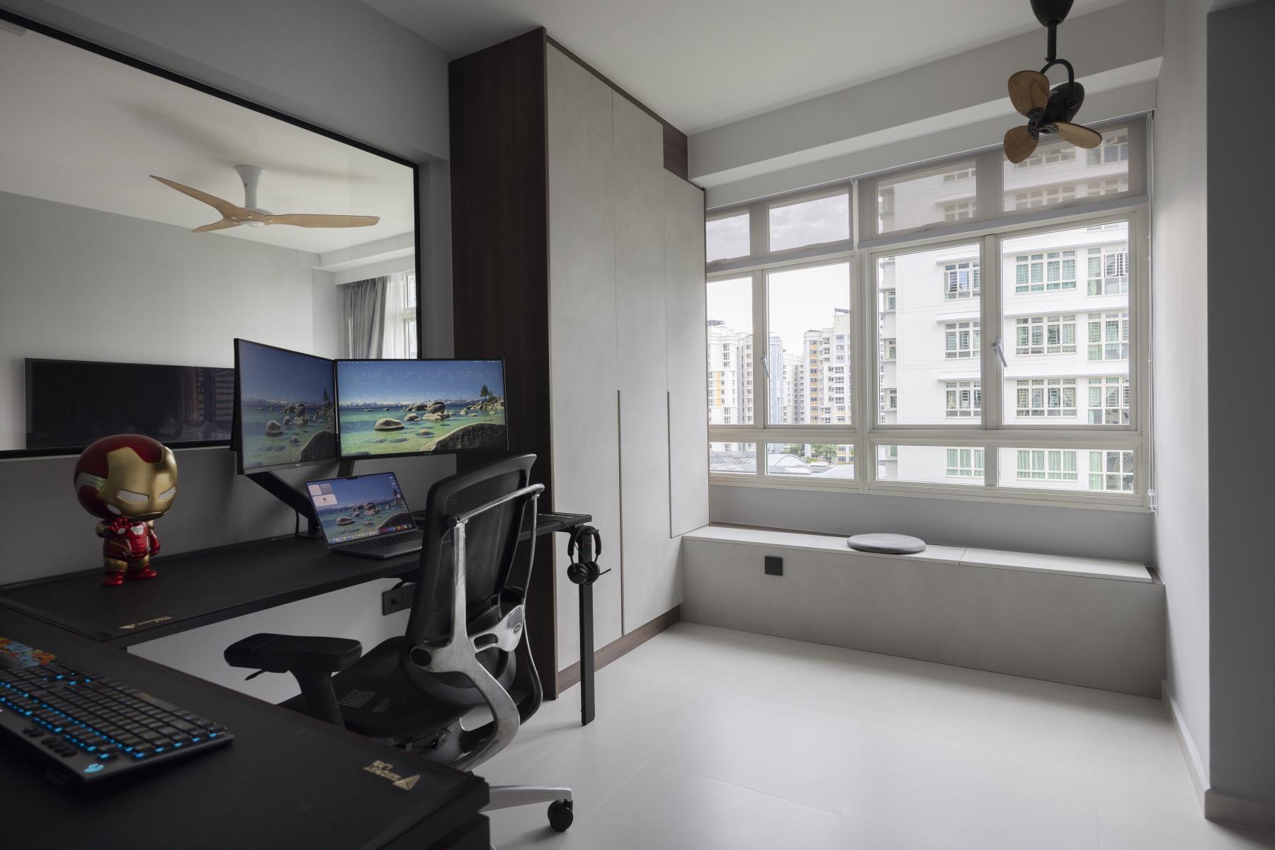 Contemporary Home Office with Desk and Desk Chairs