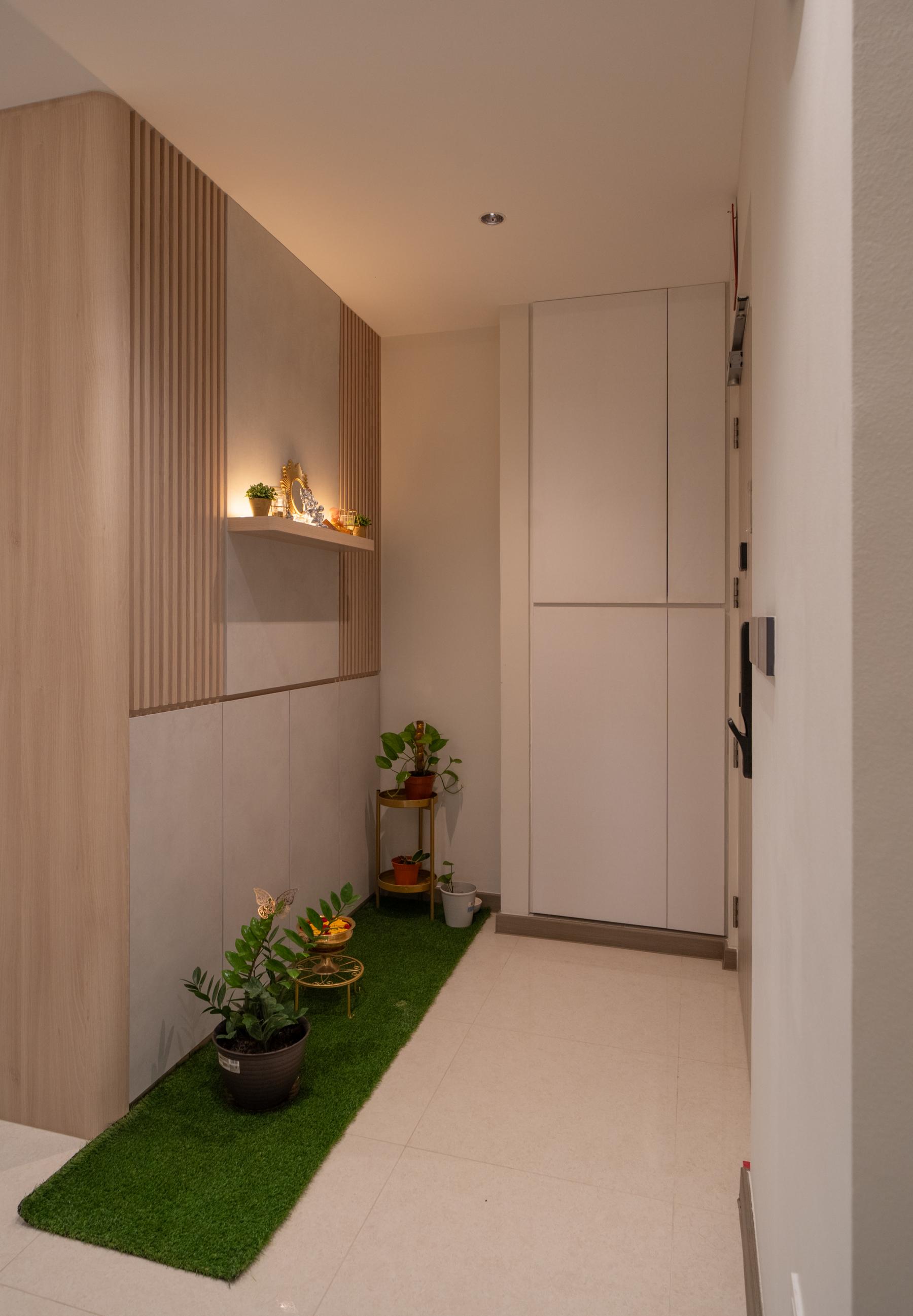 Contemporary Entryway with Mirror and Shoe Cabinets