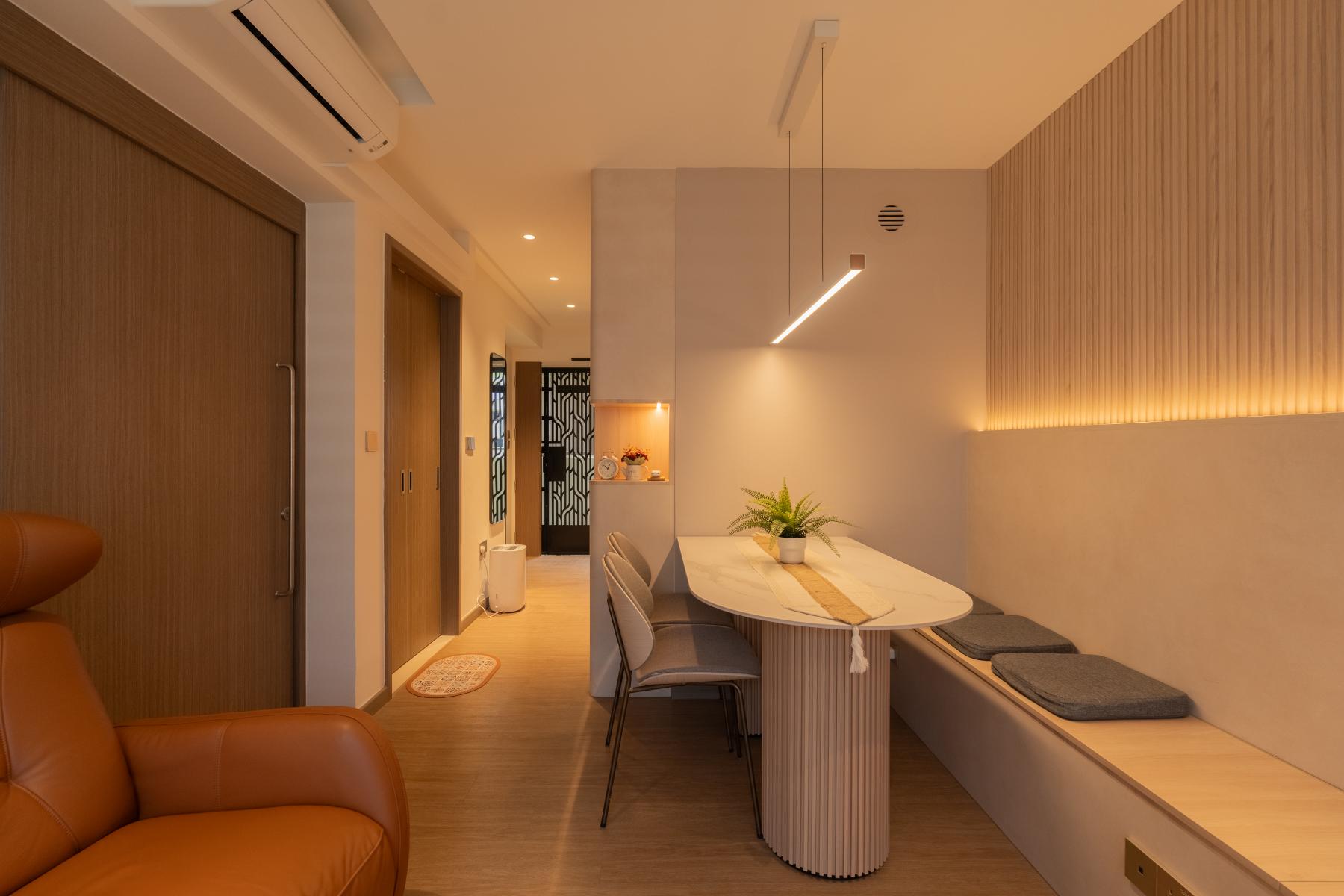 Contemporary Entryway with Mirror and Seating Bench
