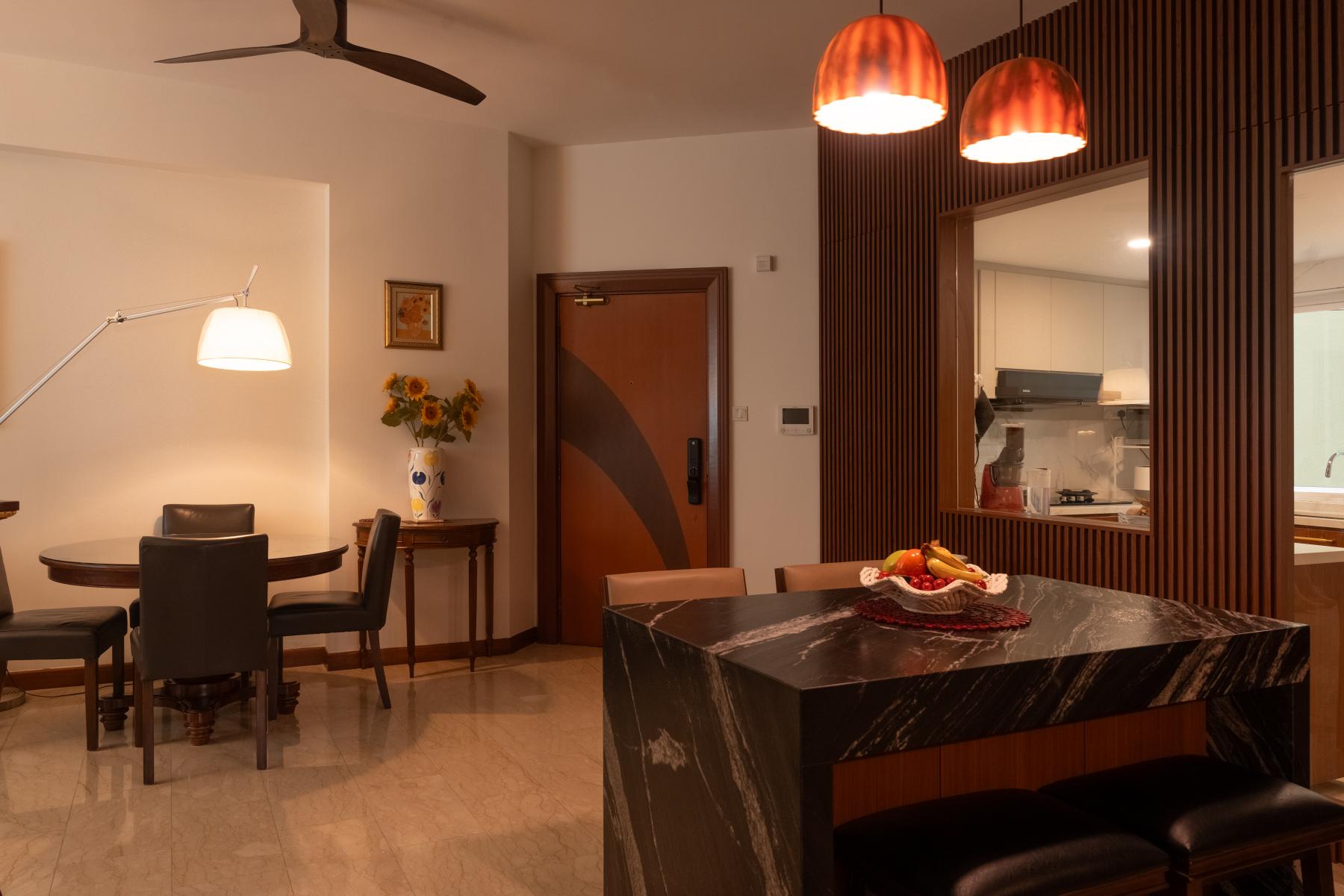 Contemporary Living Room with Countertop and Homogeneous Tiles