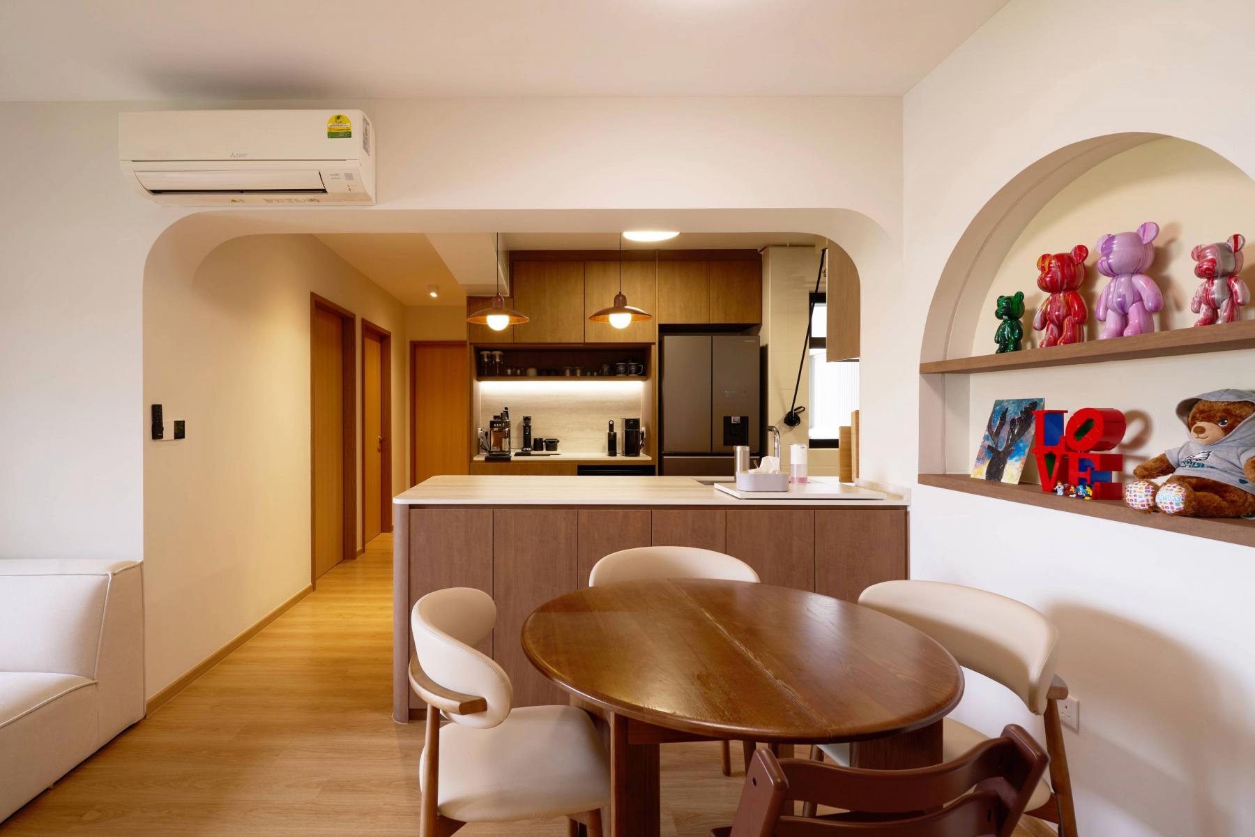 Contemporary Dining Room with Vinyl Flooring and Open Kitchen
