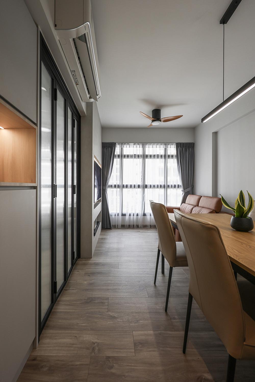 Modern Living Room with Vinyl Flooring and Feature Wall