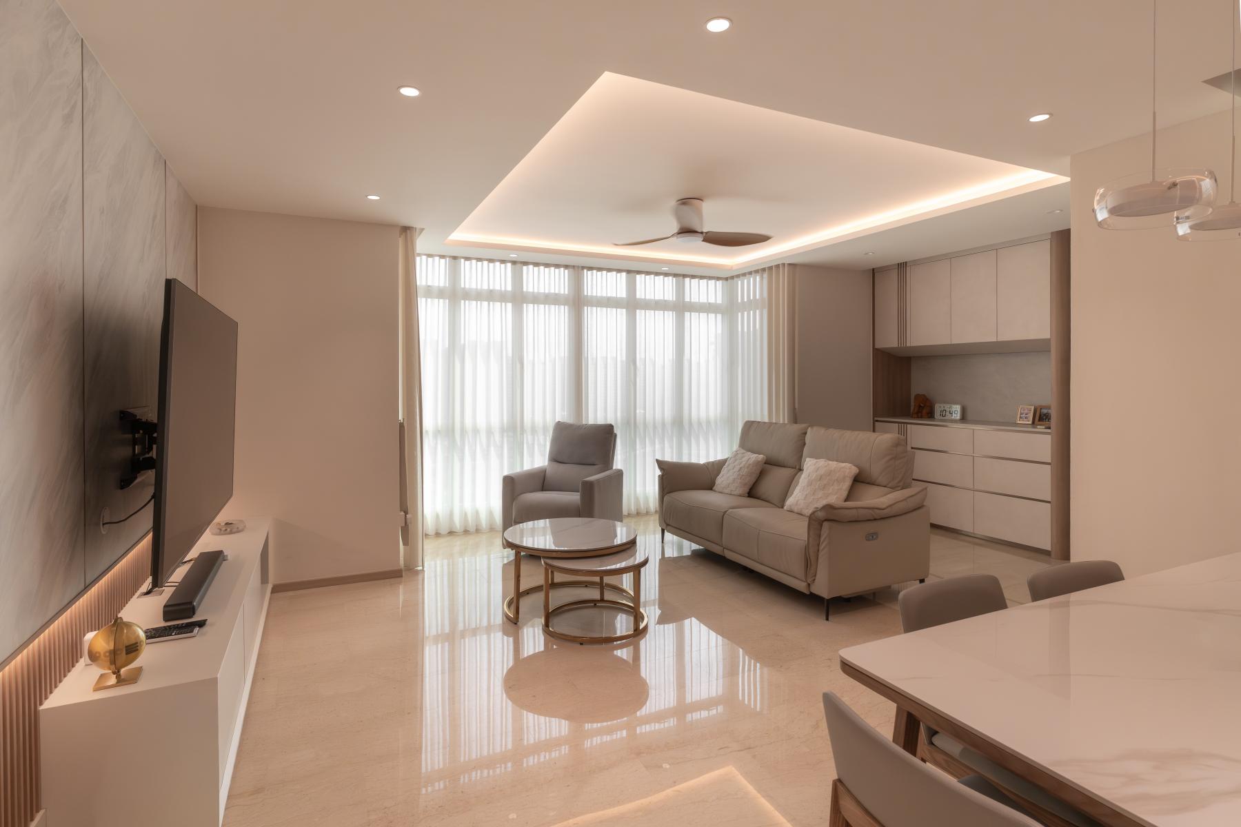 Contemporary Living Room with Ceiling Light and TV
