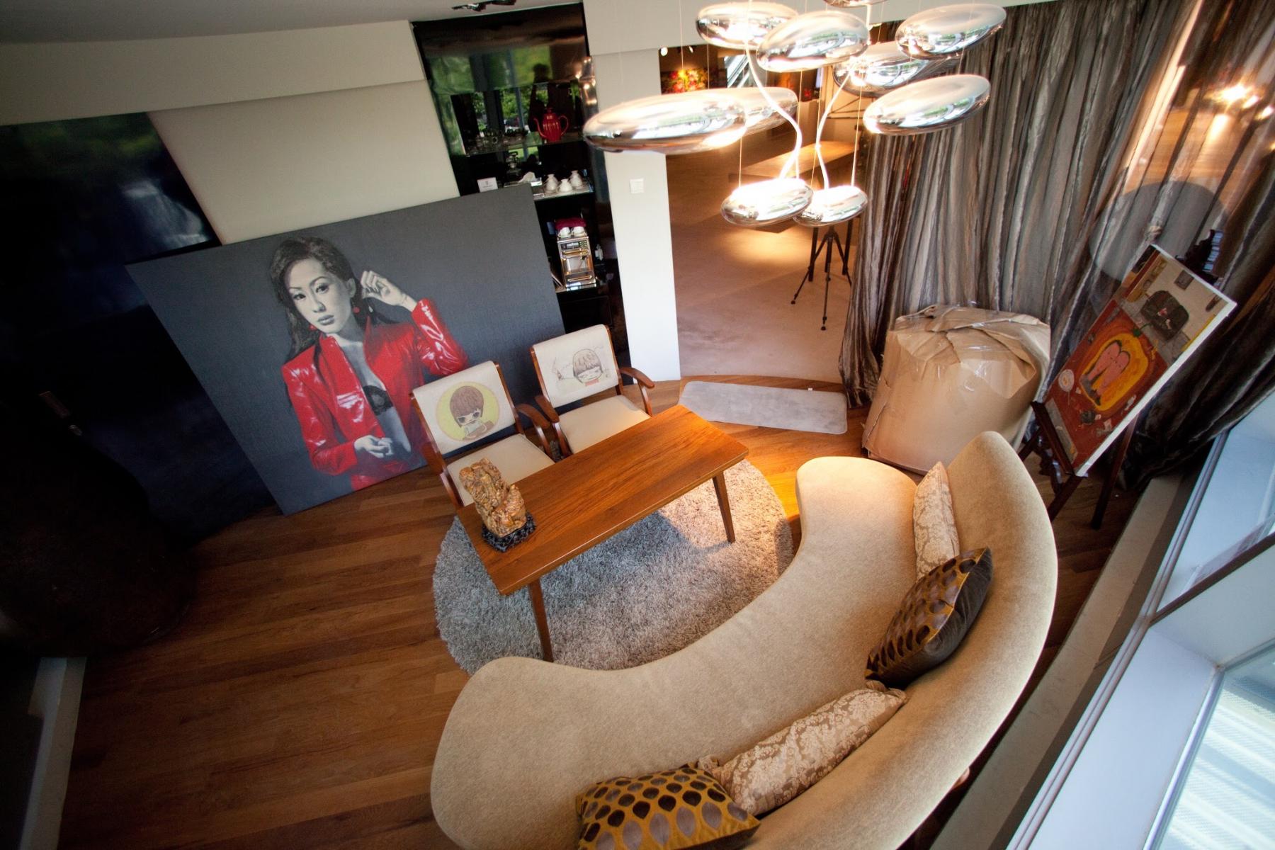 Industrial Home Theatre with TV Console and Propeller Fan