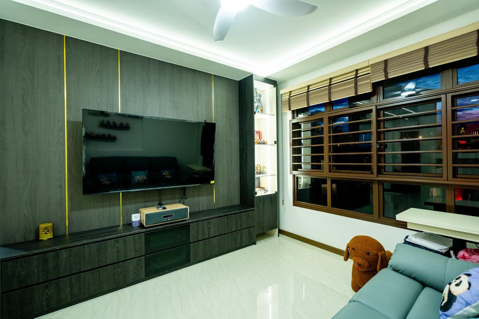 Modern Living Room with TV Console and Feature Wall