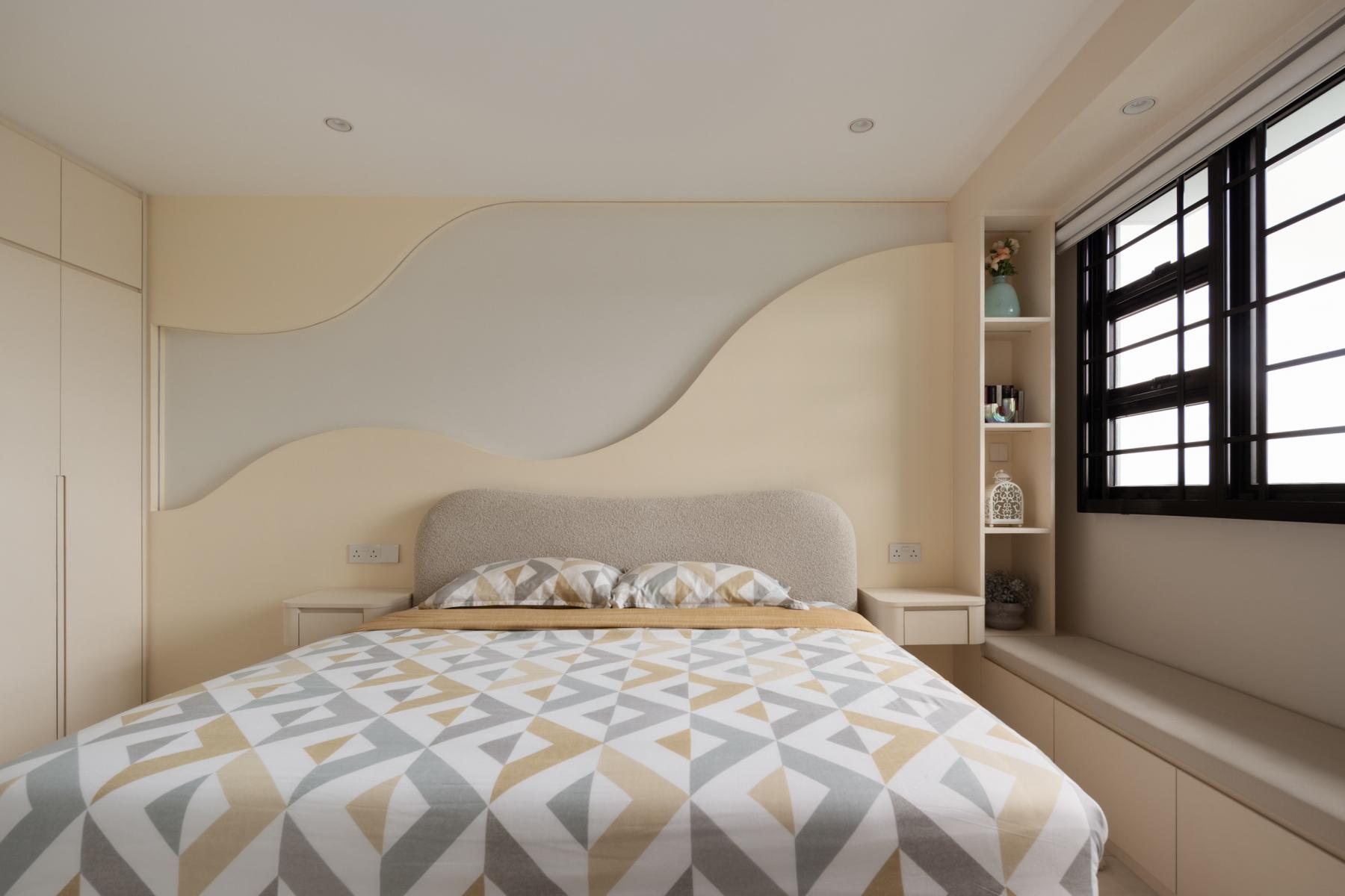 Modern Bedroom with Feature Wall and Bay Window