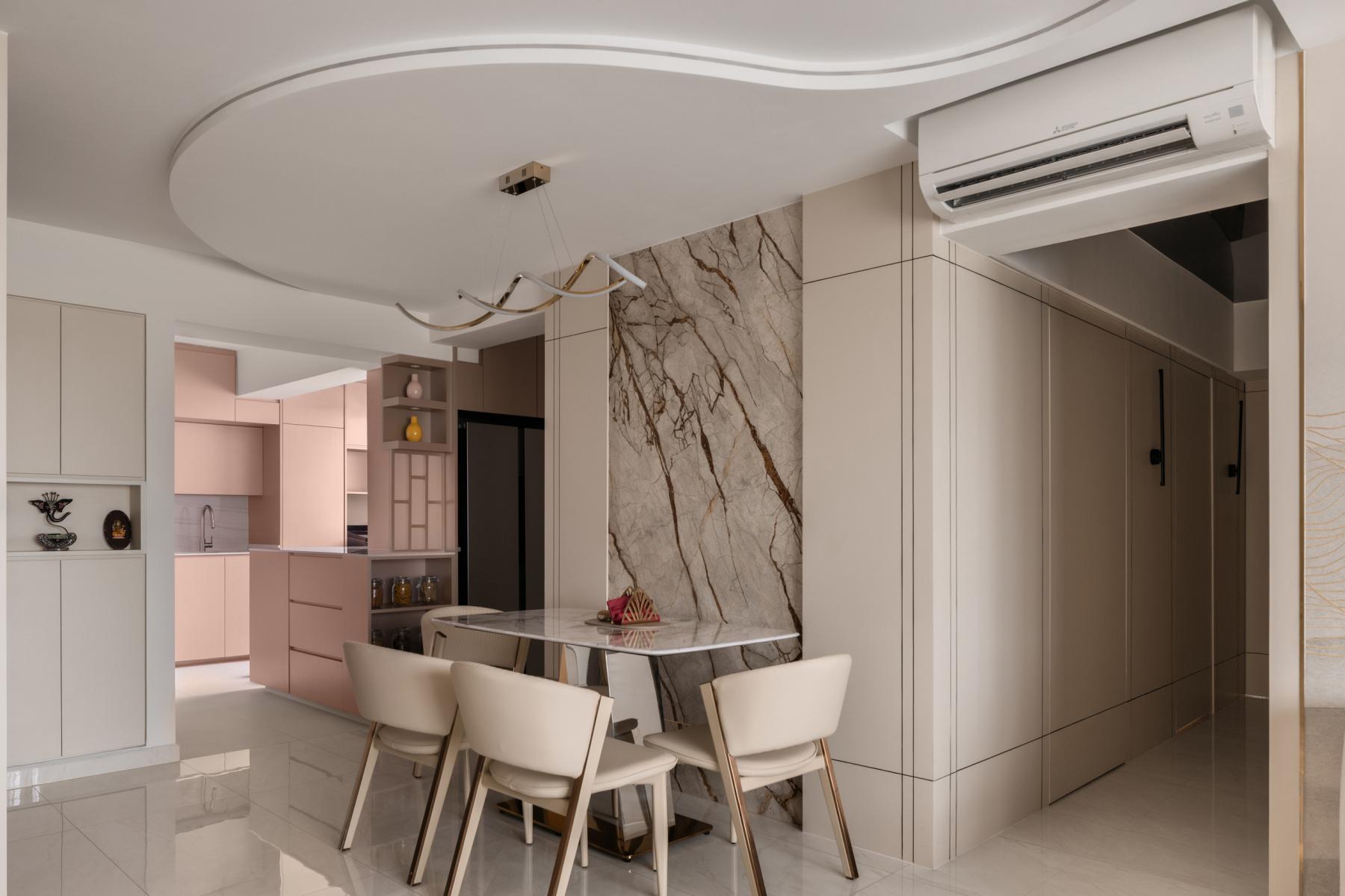 Modern Dining Room with Feature Wall and Ceiling Light