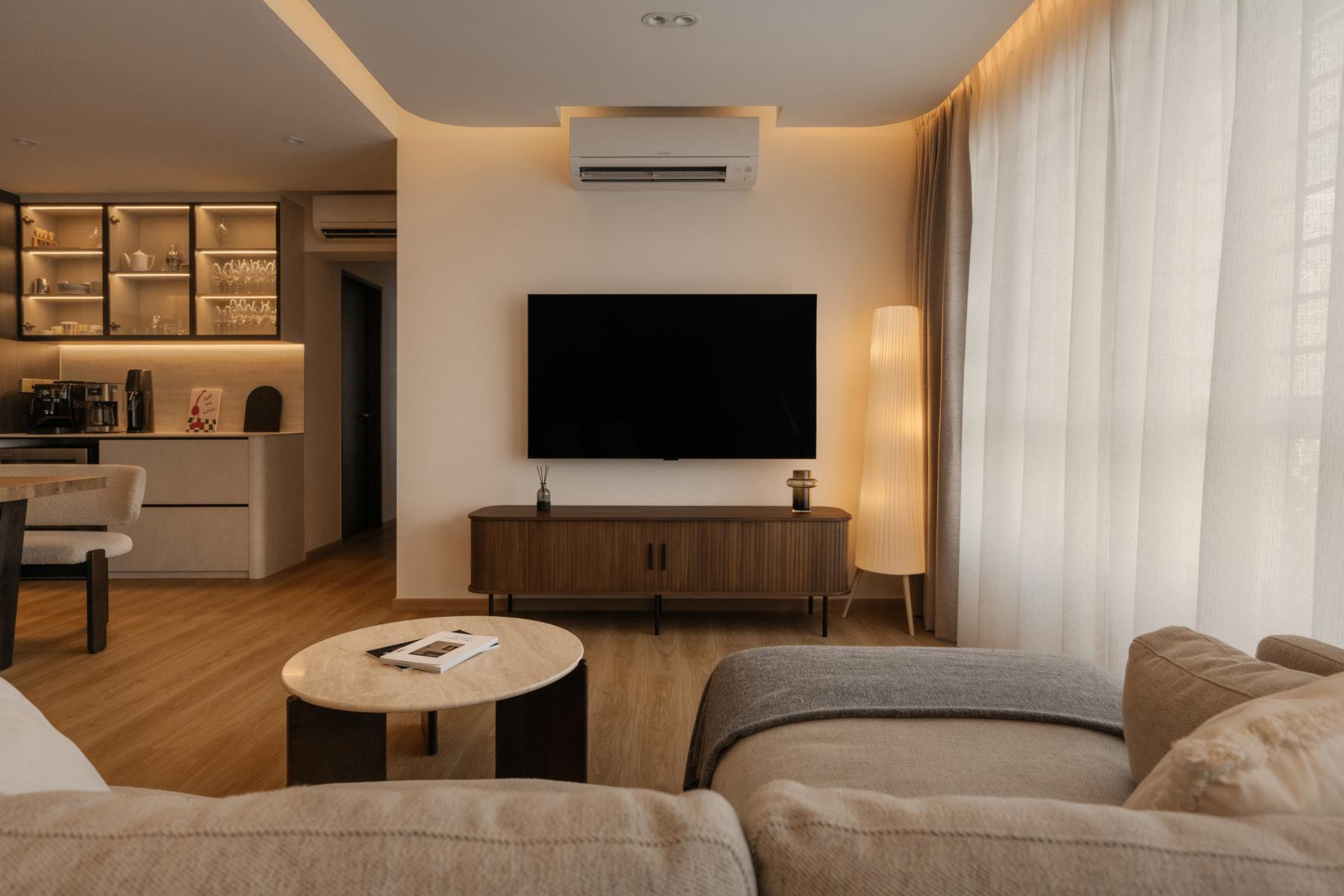 Minimalist Living Room with Vinyl Flooring and Wood Flooring