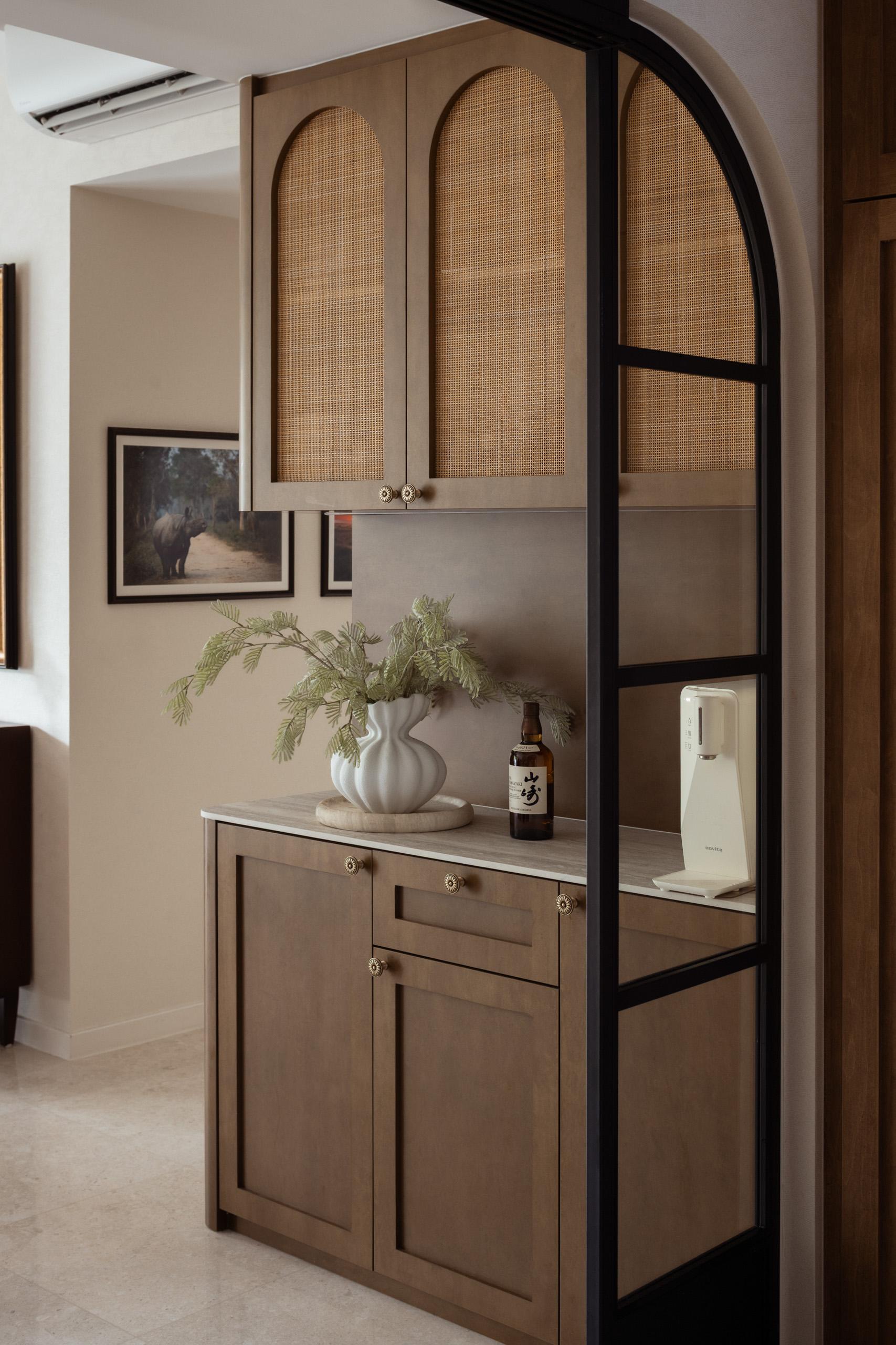 Asian Dining Room with Storage Cabinets and Small Storage