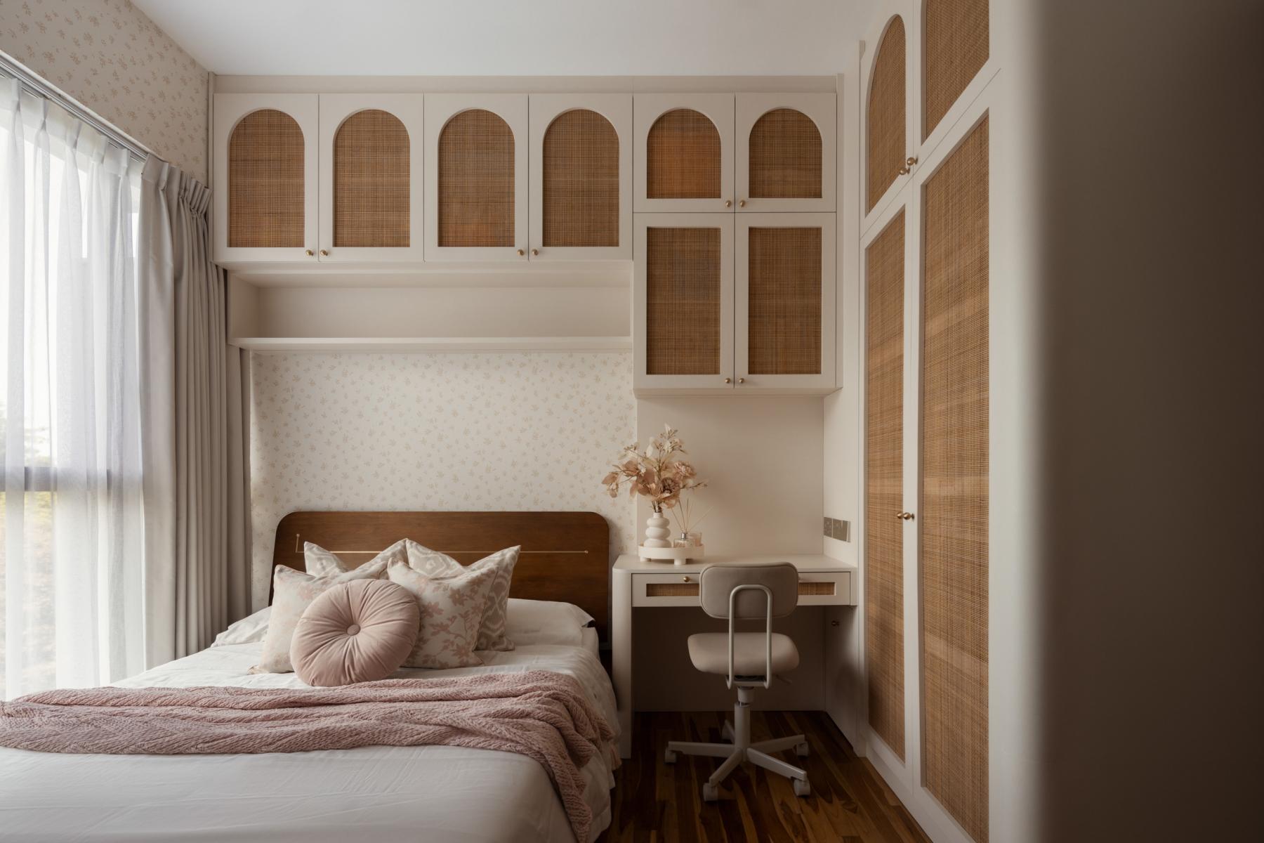 Asian Bedroom with Wood Flooring and Wardrobe