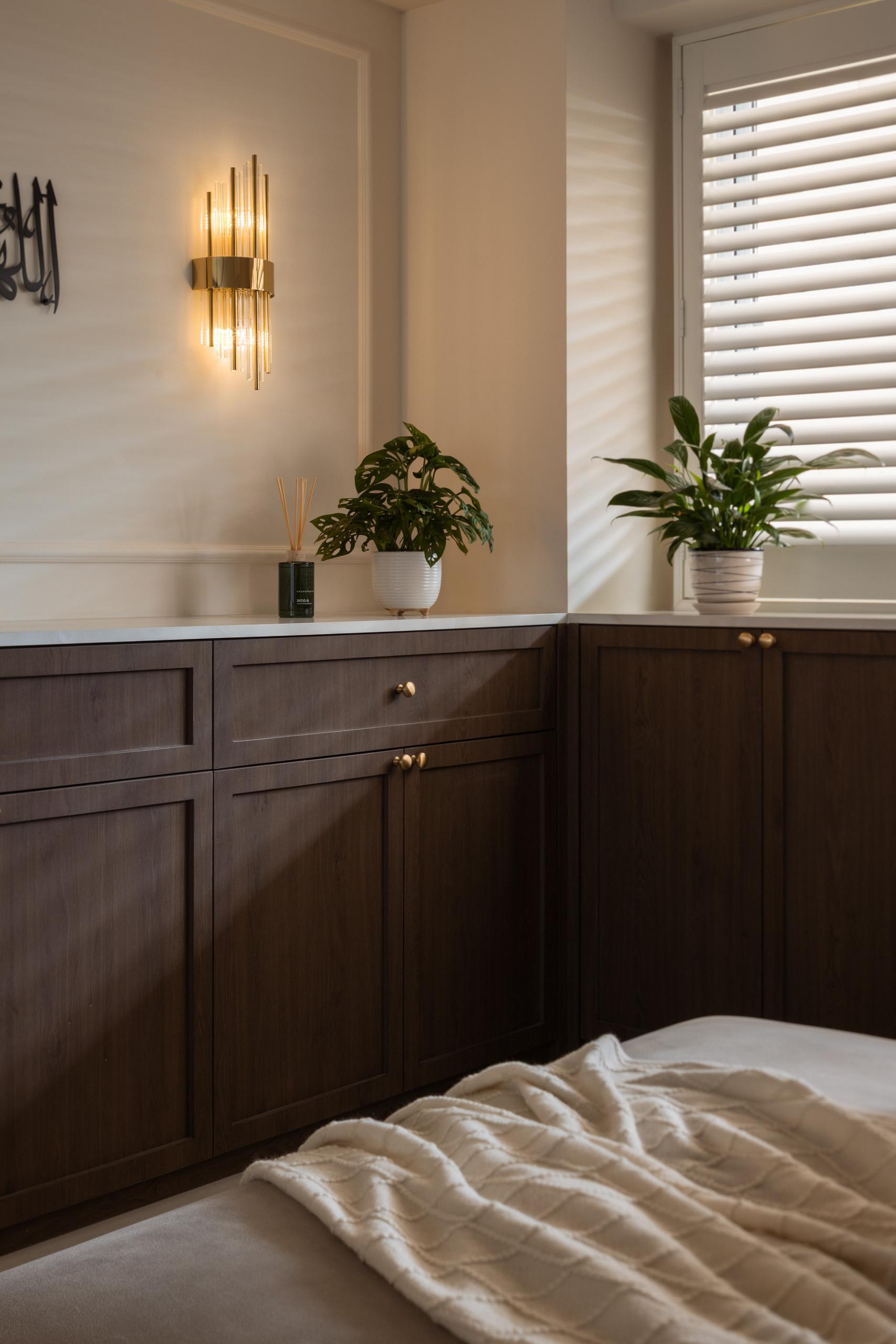 Modern Entryway with Window Shutters and Storage Cabinets