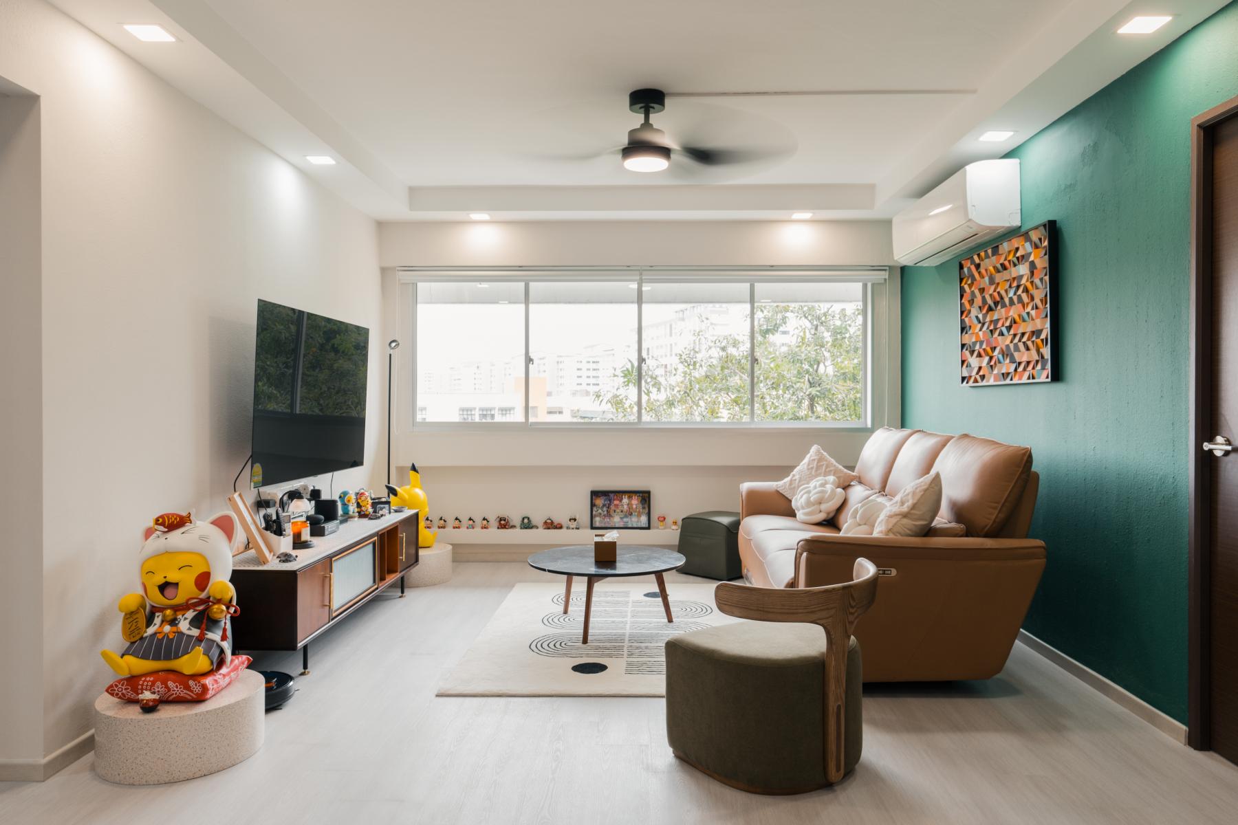 Country Living Room with TV Console and Feature Wall